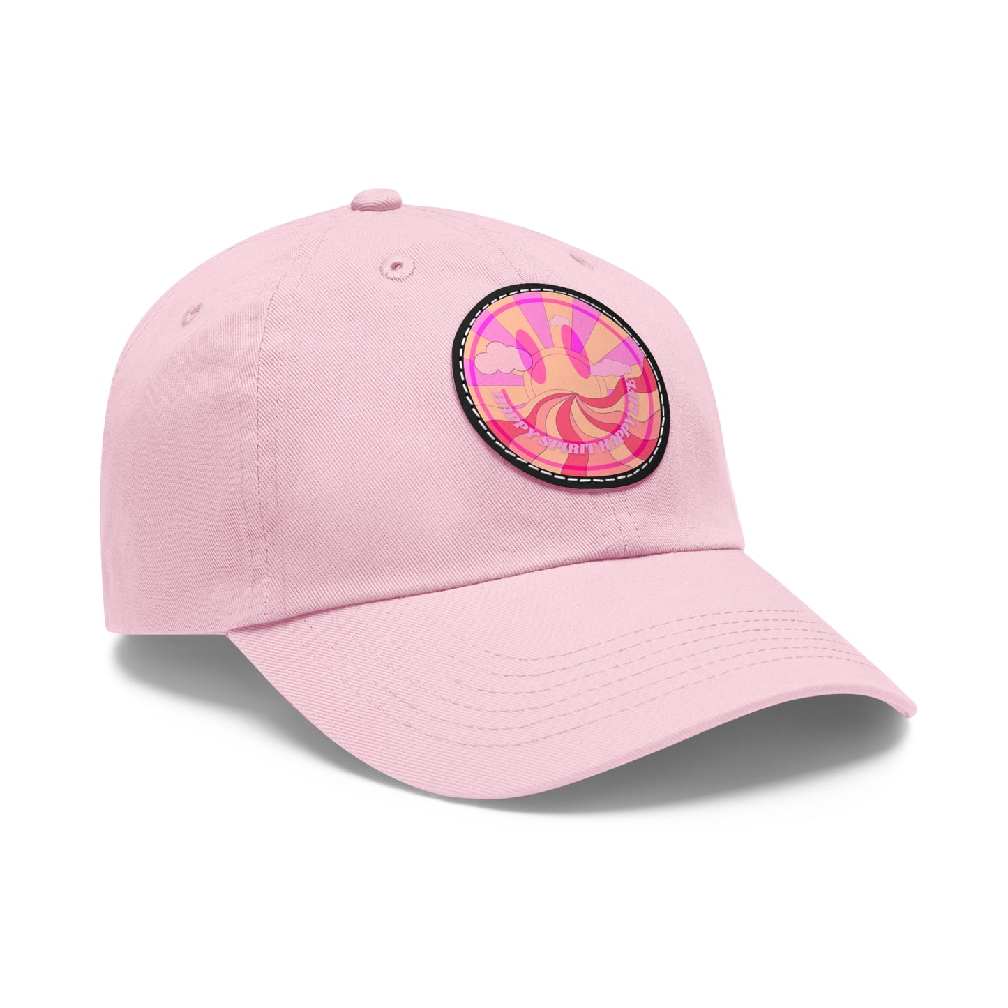 Aesthetic Pink Smile Hat, Pink Twill Dad Hat with Leather Patch (Round), Pink Golf Hat, Pink Twill Cap, Pink Cotton Hat, Pink Baseball Hat