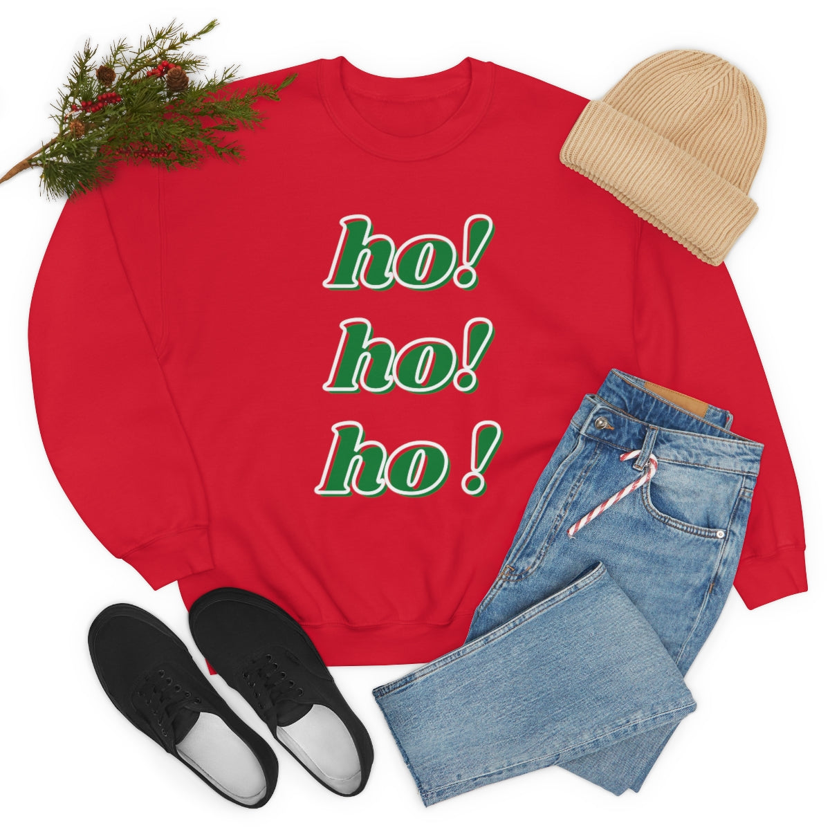 Ho Ho Ho Sweatshirt, Christmas Minimalist Top, Santa Claus Sweatshirt Xmas, Trendy Retro Font Holiday Unisex Heavy Blend Crewneck Sweatshirt
