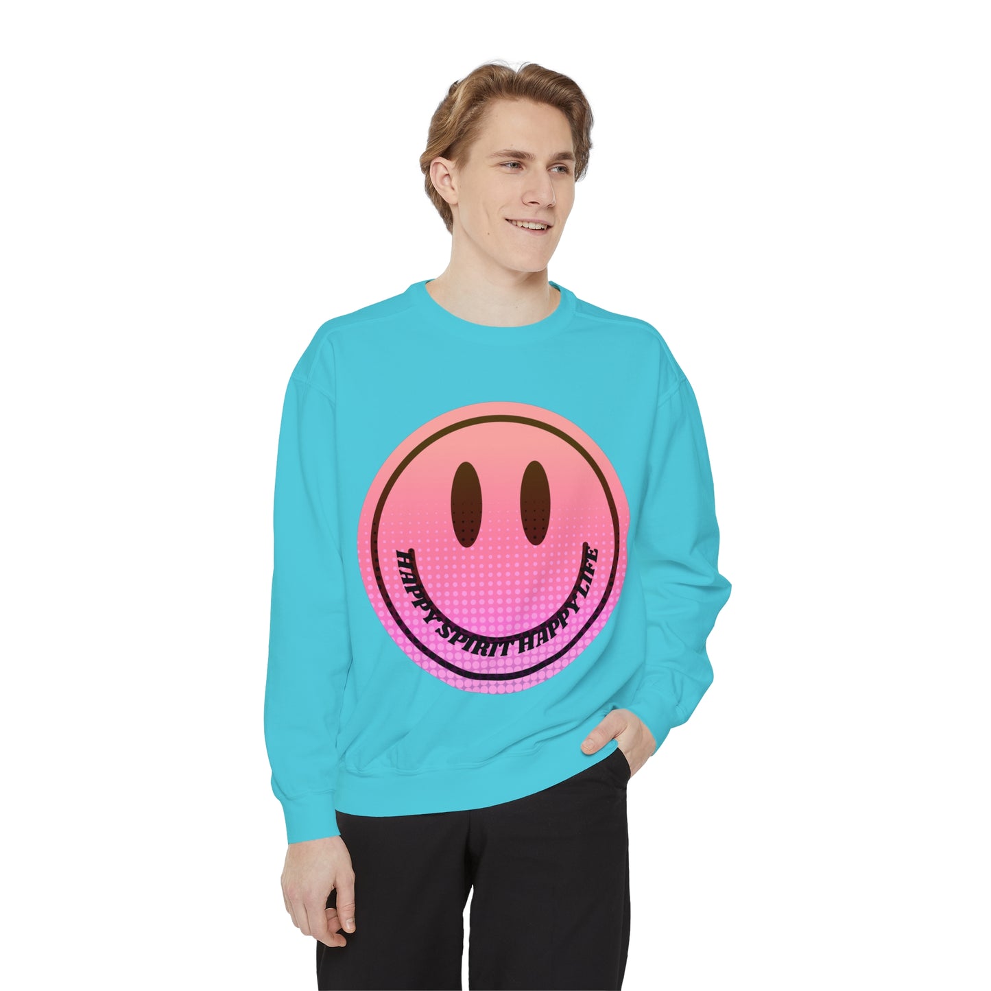 Aesthetic Smile Hoodie, Smile Face Comfort Colors Crewneck, Happy Spirit Happy Life Sunset Smile Sweatshirt, Unisex Garment-Dyed Sweatshirt