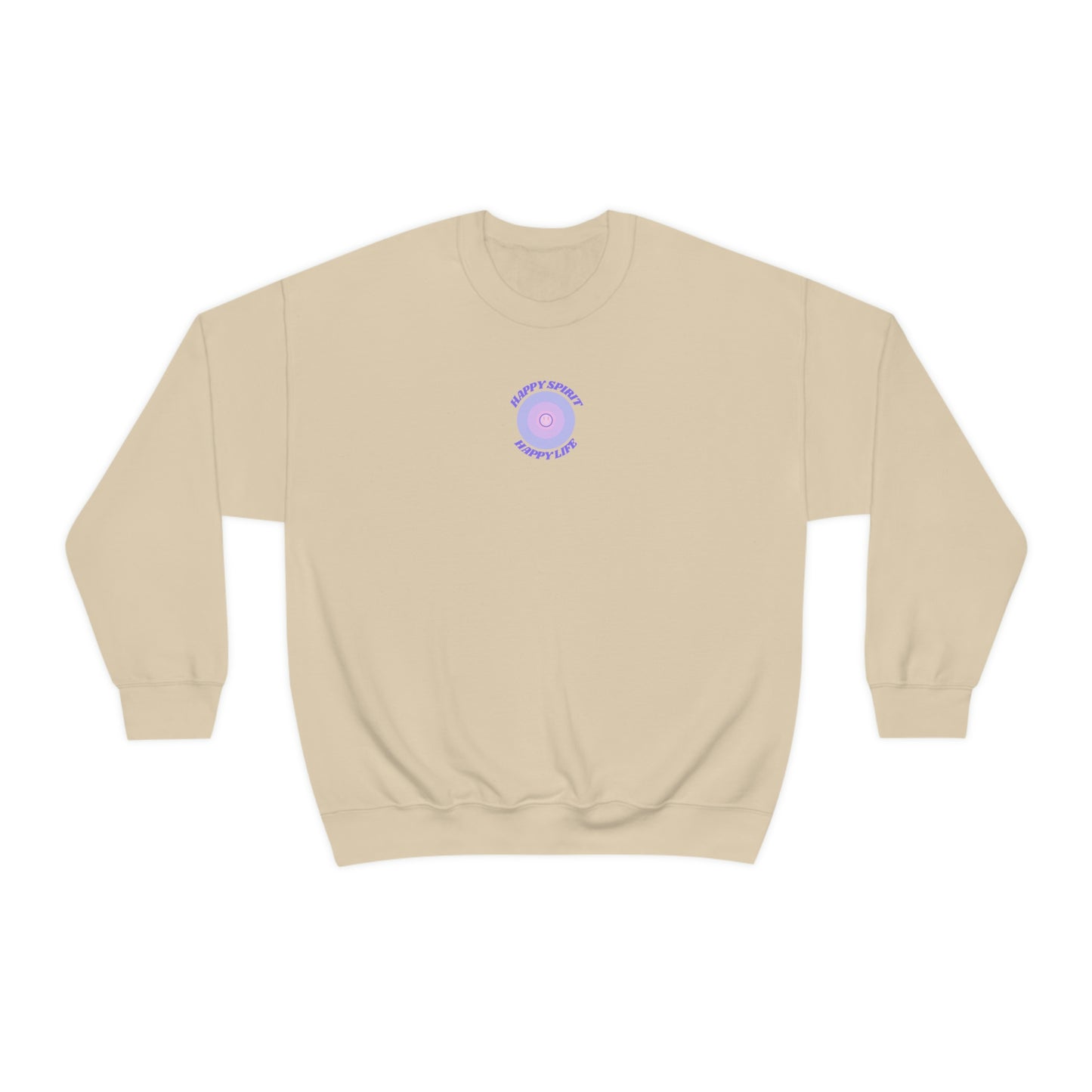 Retro Happy Spirit Happy Life Lavender Lilac Pink Smile Graphic Crewneck, VSCO Girl Sweatshirt, Tumblr Oversized Trendy Back Print Pullover