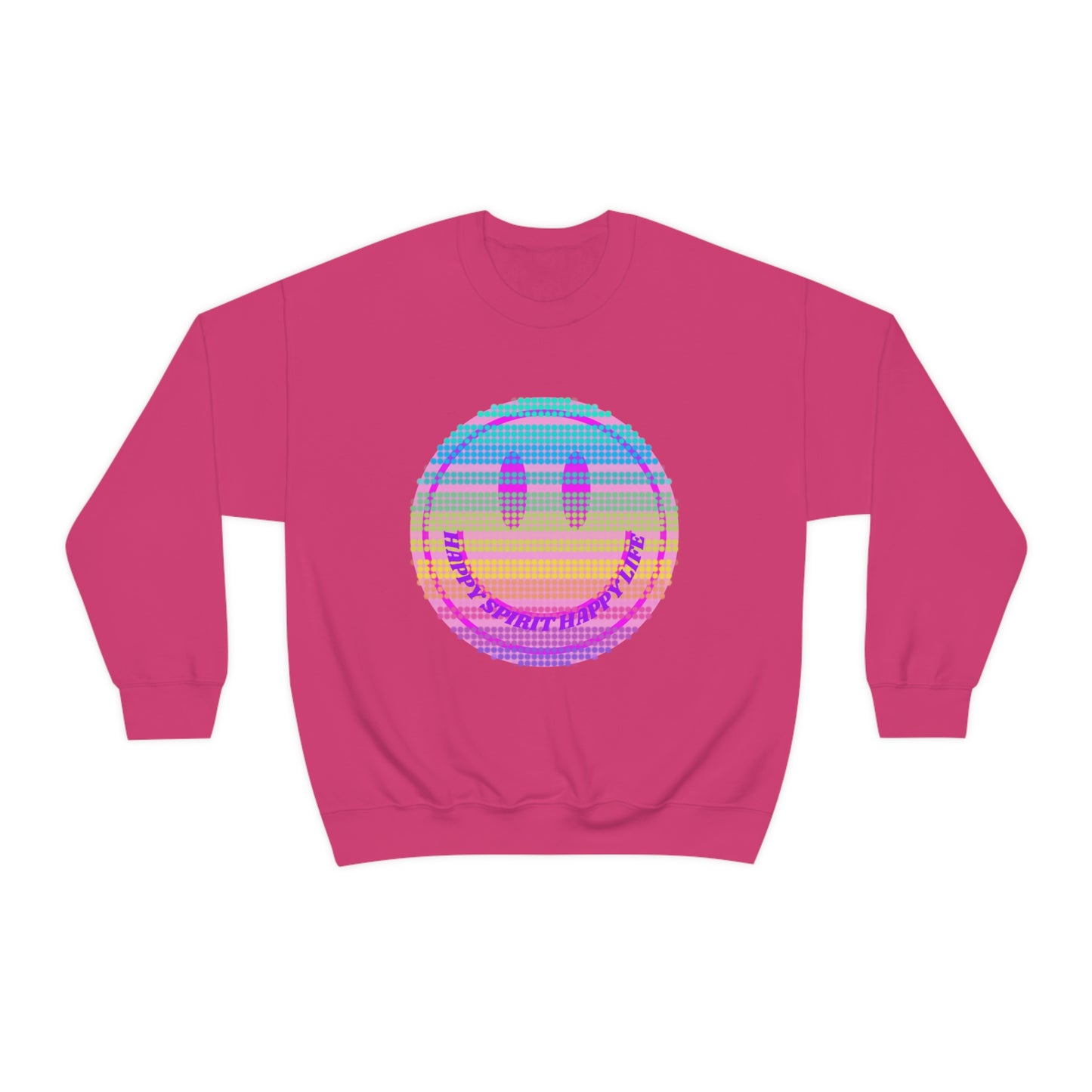Happy Spirit Happy Life Sweatshirt, VSCO Girl Crewneck, Oversized Retro Font Graphic Tumblr, Front Print Smile Face Trendy Cover Up