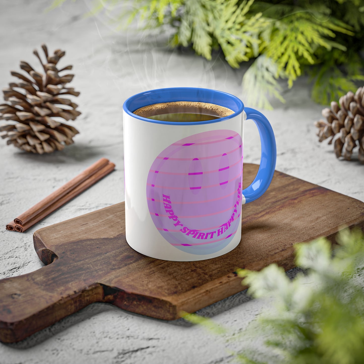Retro Happy Spirit Happy Life Aesthetic Mug, Smile Face Mug, Trendy Coffee Mug, Tumblr Mug, Aesthetic Happy Life Gift, Aesthetic Mug