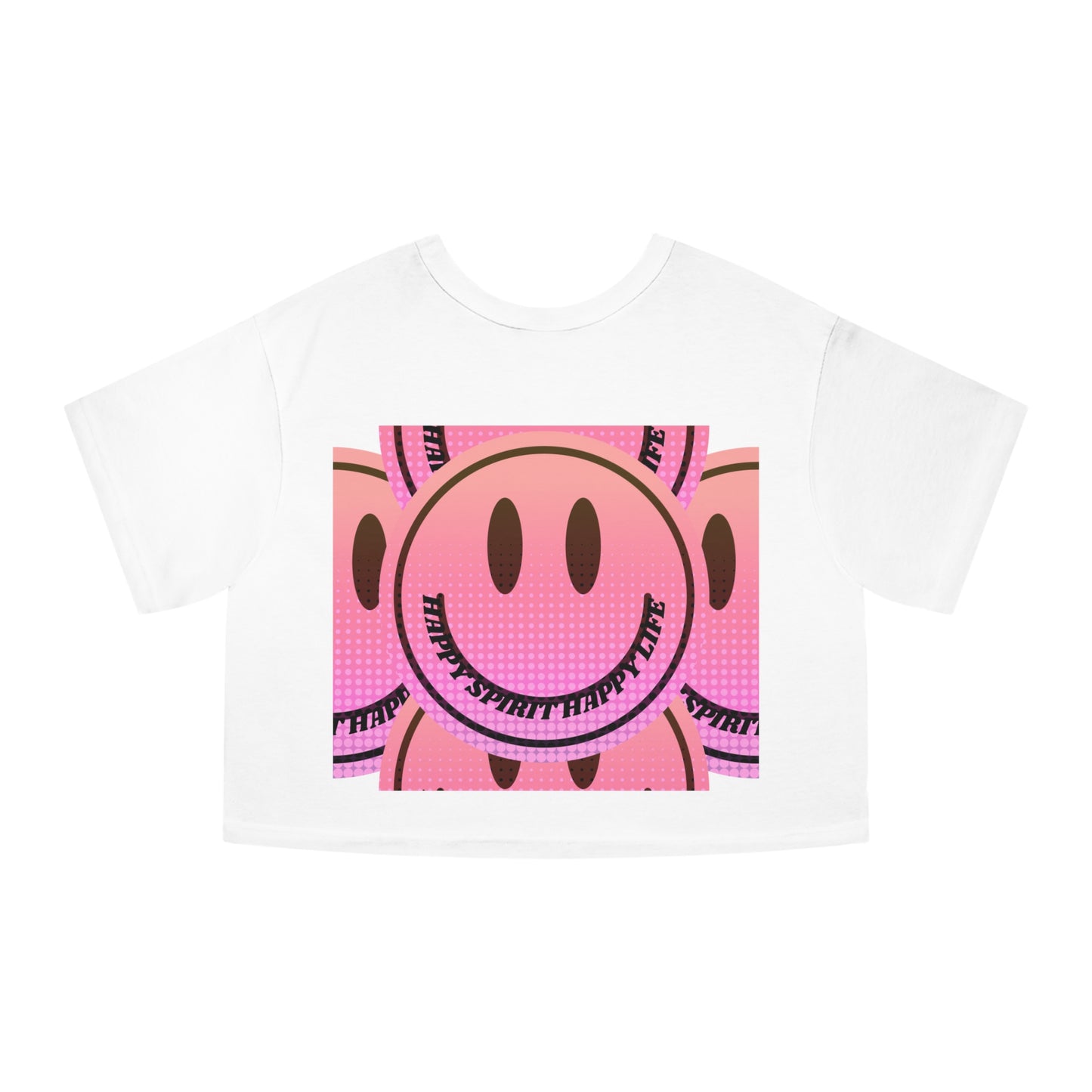 Aesthetic Smile Face Crop Shirt, Happy Spirit Happy Life Cropped Shirt, Smile Pink Sunset Ombre Champion Women's Heritage Cropped T-Shirt