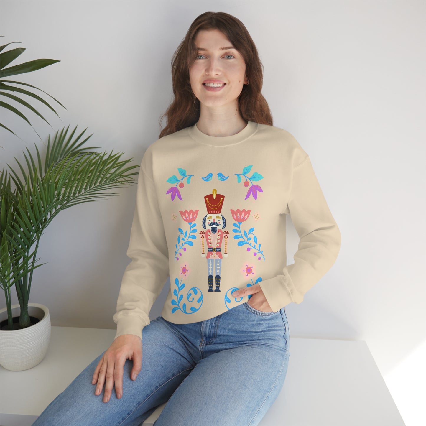 Nutcracker Modern Sweatshirt, Blue Nutcracker Sweatshirt, Trendy Christmas Minimalist Sweatshirt, Xmas Crewneck Bright Color Crew