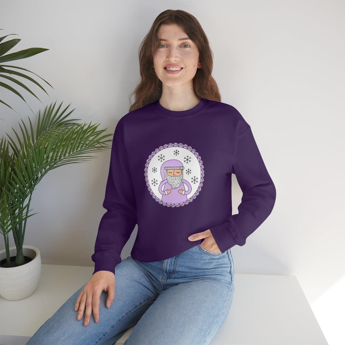 Purple Santa Claus Sweatshirt, Pink Santa Sweatshirt, Trendy Noel Minimalist Christmas Sweatshirt, Xmas Santa Crewneck Top, Pastel Holiday