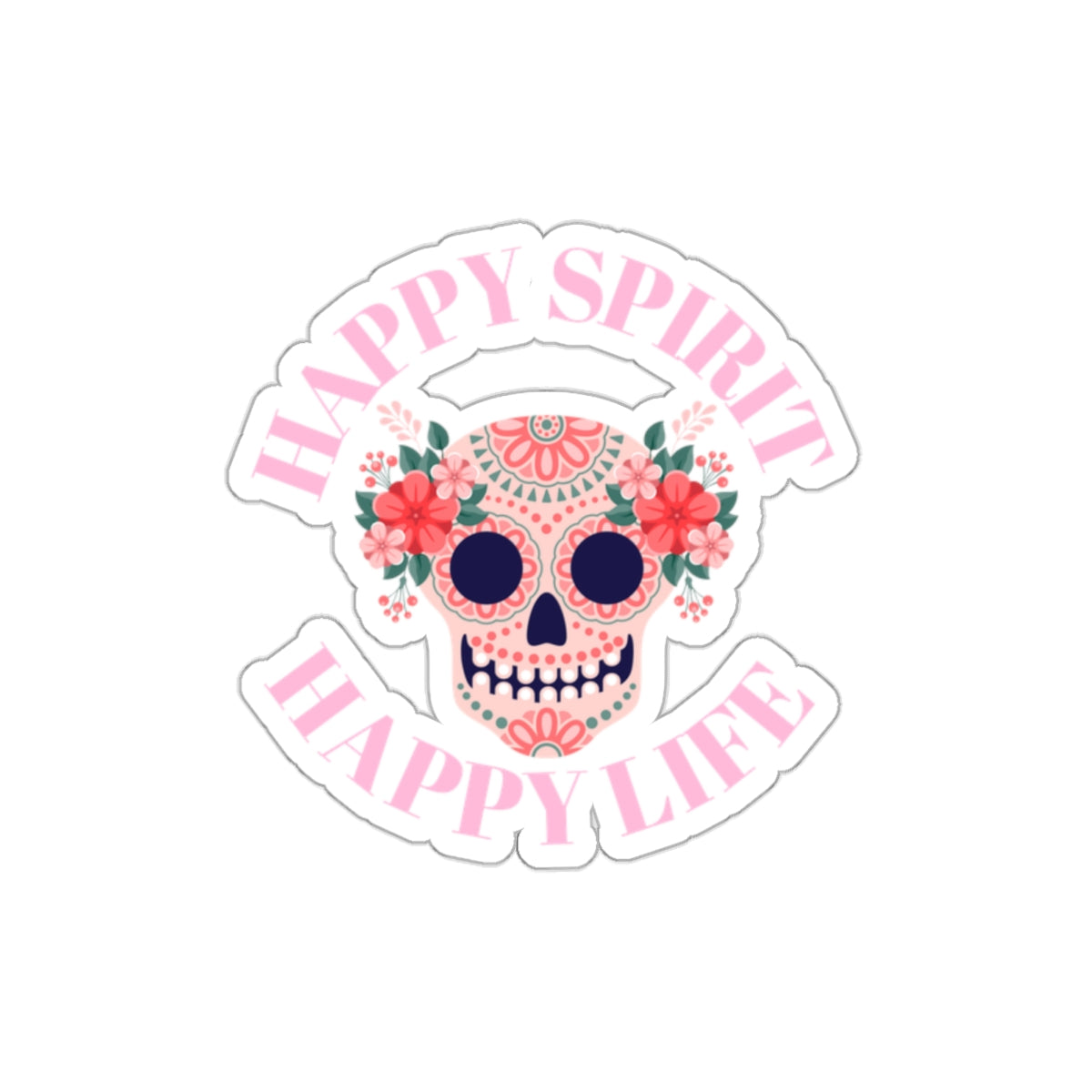 Dia De Los Muertes Day of the Dead Happy Spirit Happy Life Custom Die-Cut Stickers, Candy Skull Sticker, Skull Pink Peach Flowers Sticker