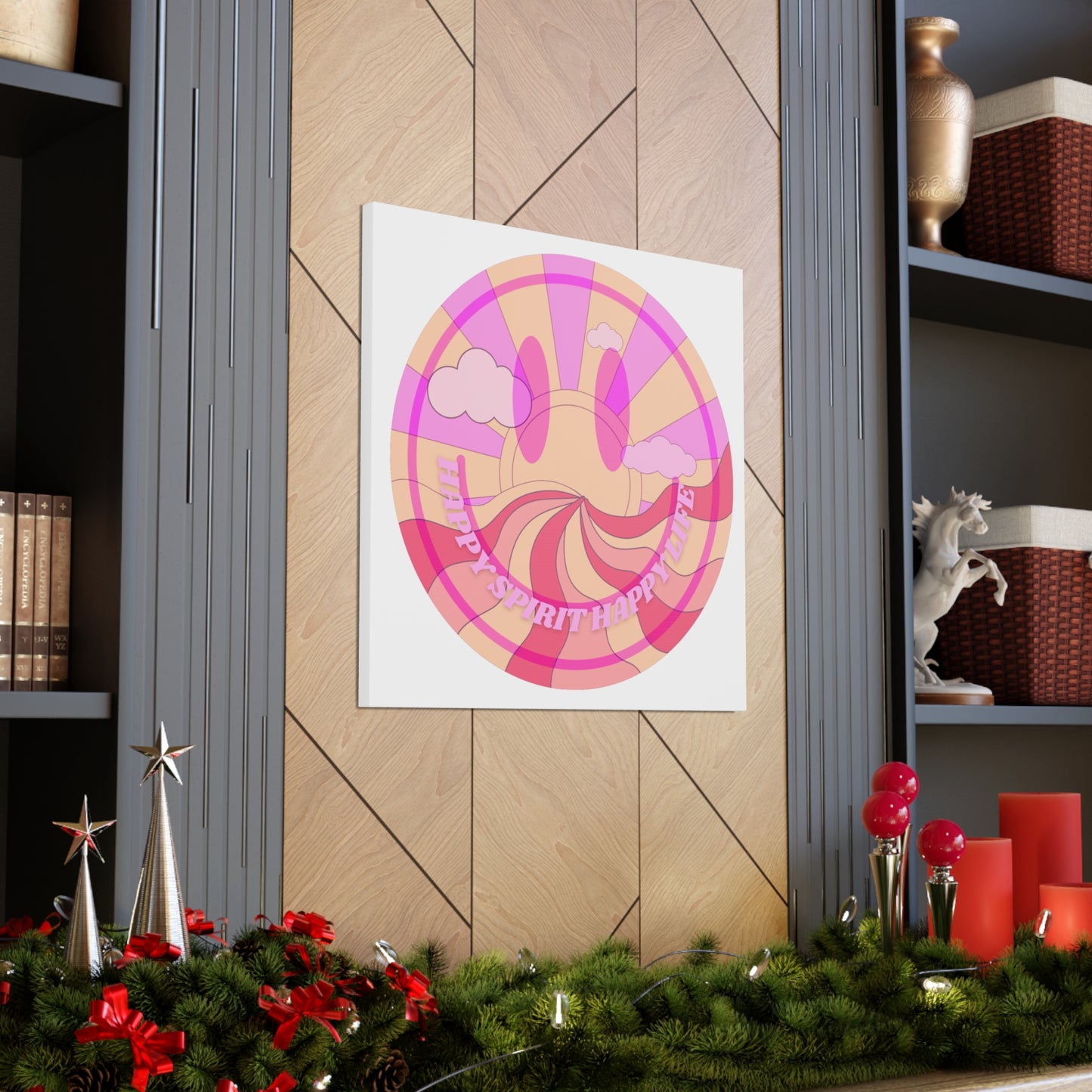 Smile Face Wall Art, Aesthetic Smile Face Gallery Canvas Wrap, Sunset Wall Art, Bedroom Wall Art, Pink Smile Decoration, Home Decoration
