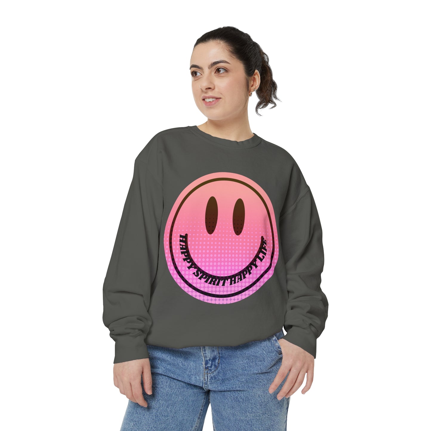 Aesthetic Smile Hoodie, Smile Face Comfort Colors Crewneck, Happy Spirit Happy Life Sunset Smile Sweatshirt, Unisex Garment-Dyed Sweatshirt