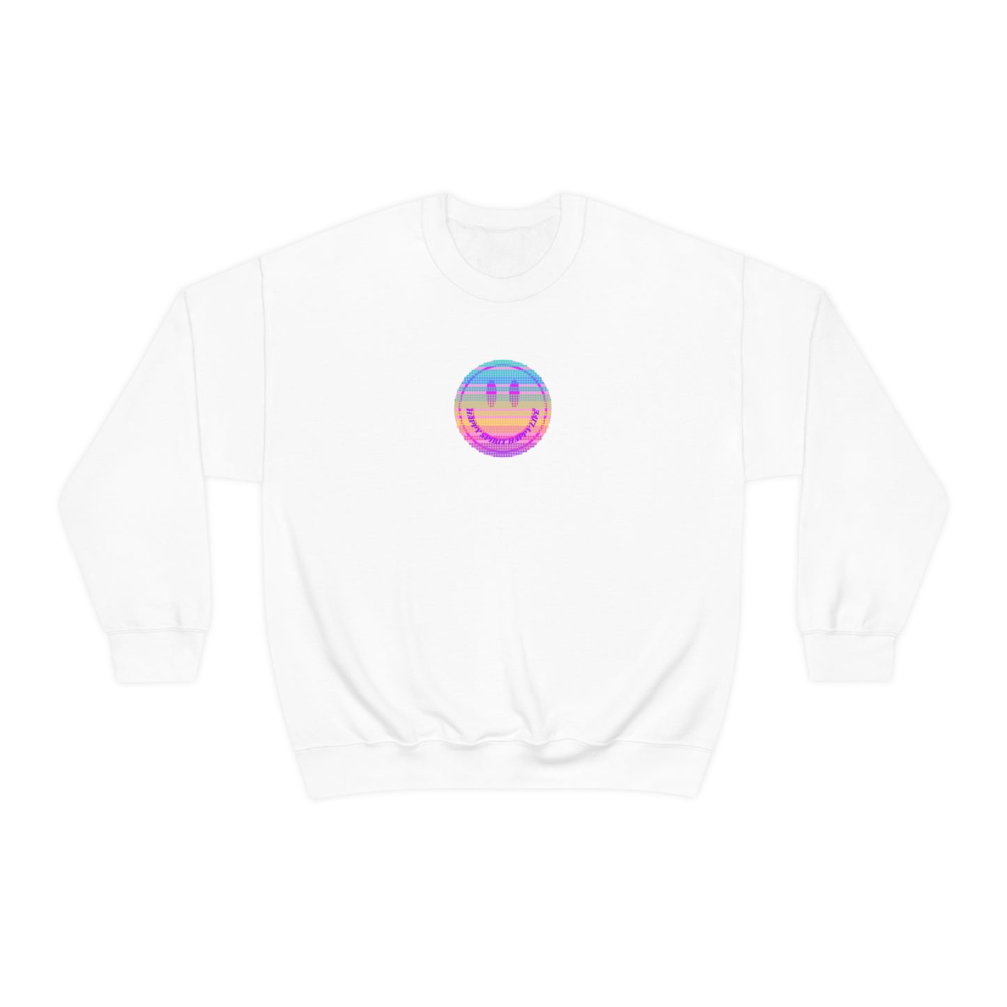 Happy Spirit Happy Life Sweatshirt, VSCO Girl Crewneck, Oversized Retro Font Graphic Tumblr, Front Print Smile Face Trendy Cover Up