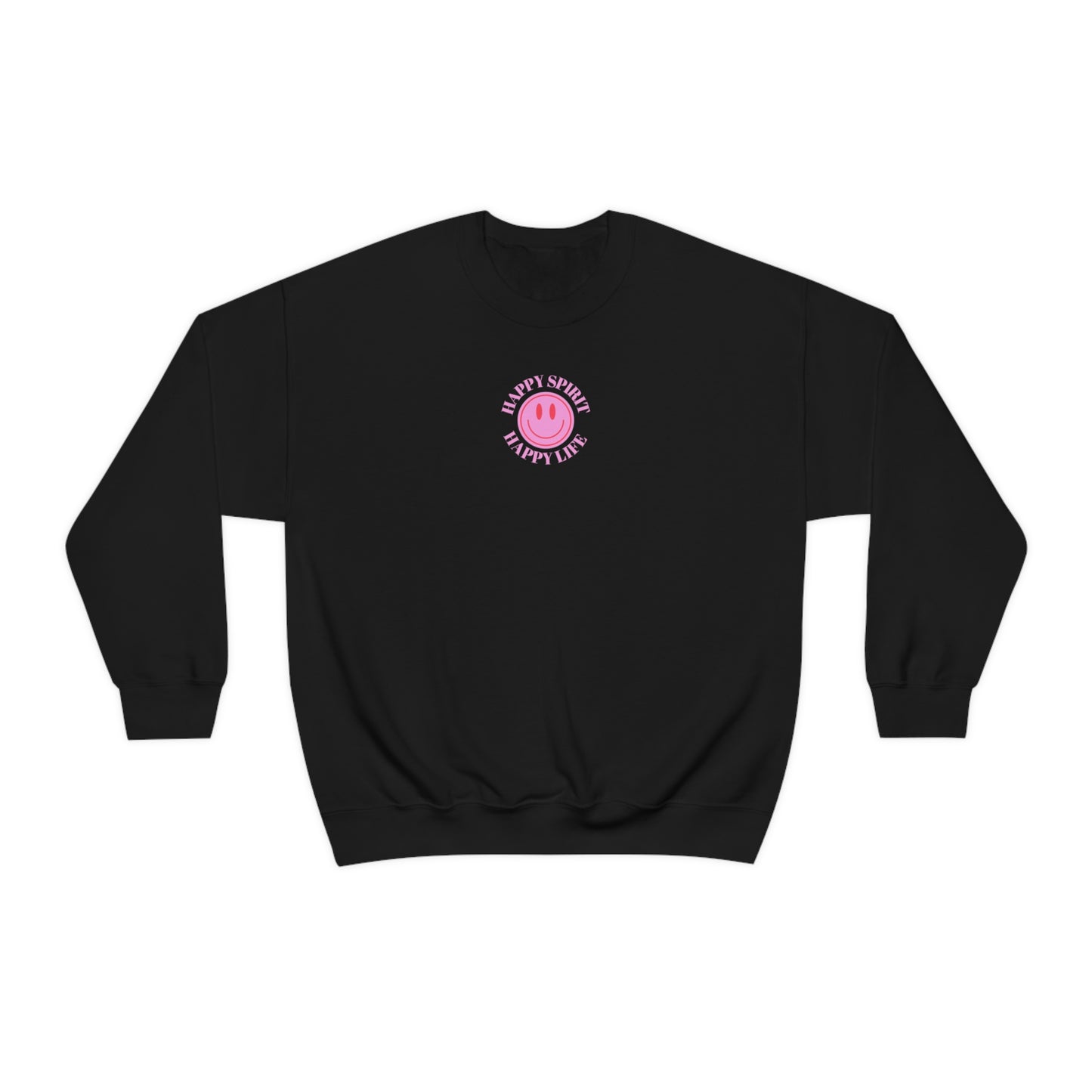 Happy Spirit Happy Life Sweatshirt, Gildan VSCO Girl Crewneck, Oversized Tumblr Front Back Print Smile Happy Mind Trendy Loungewear