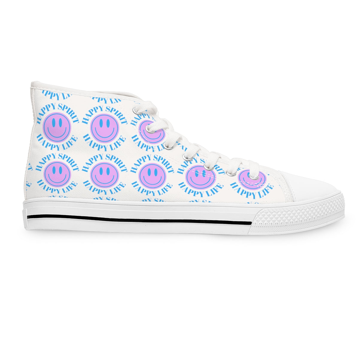 Happy Spirit Happy Life Purple Smile High Top Sneakers, Smile Canvas Shoes for Women, Vsco Girl Shoes, Tumblr Shoes, Lavender Smile Shoes