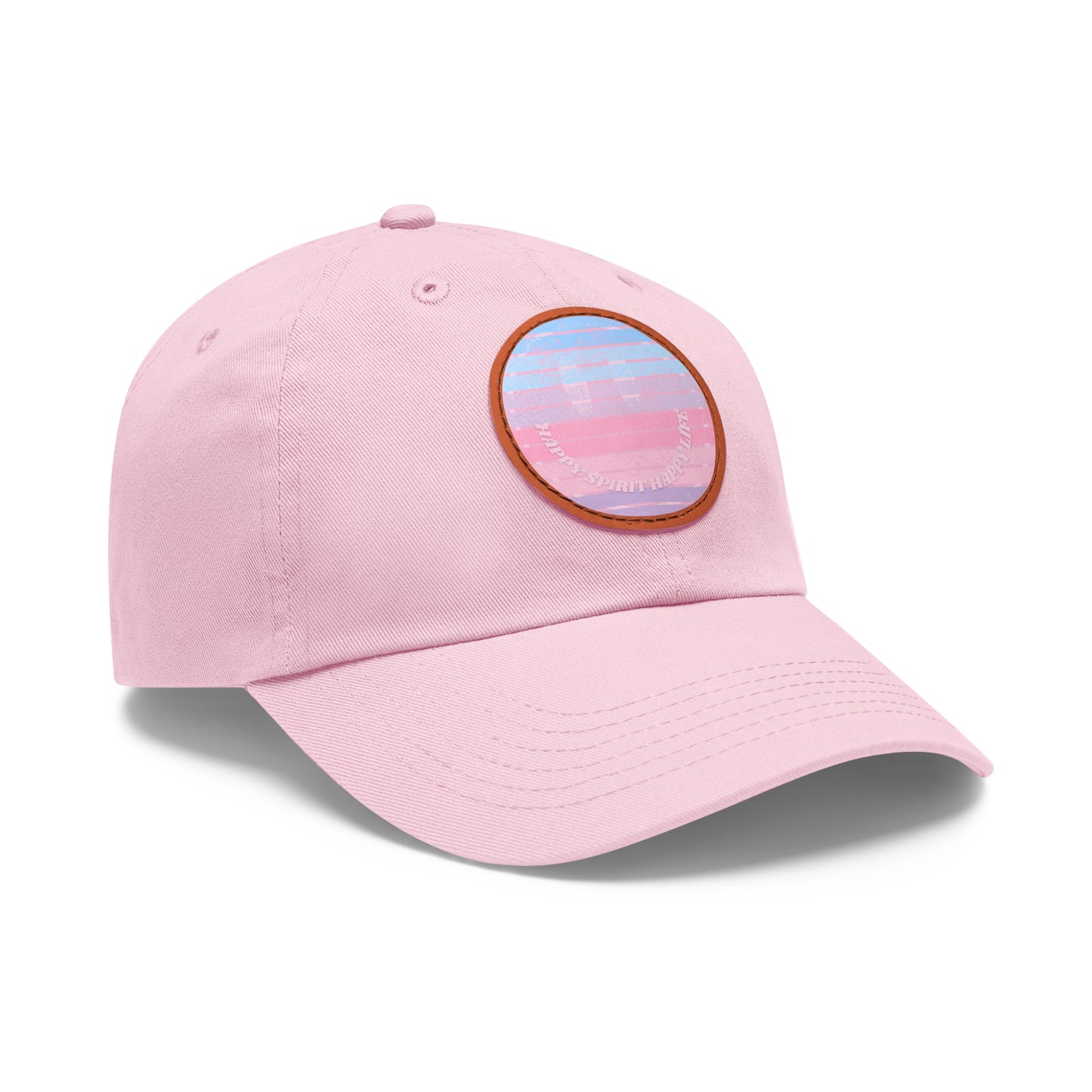 Aesthetic Pink Smile Hat, Pink Twill Dad Hat with Leather Patch (Round), Pink Golf Hat, Pink Twill Cap, Pink Cotton Hat, Pink Baseball Hat
