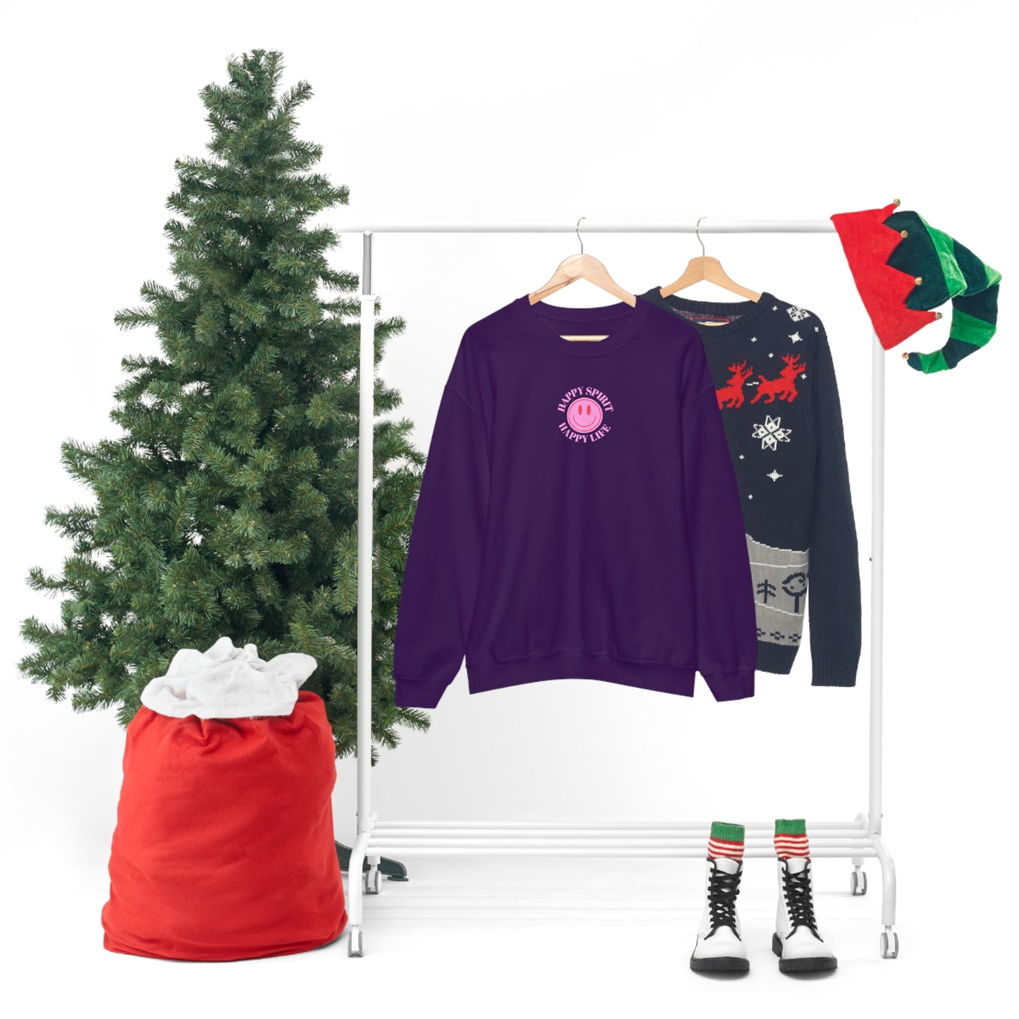 Copy of Happy Spirit Happy Life Sweatshirt, Gildan VSCO Girl Crewneck, Oversized Tumblr Front Back Print Smile Happy Mind Trendy Loungewear