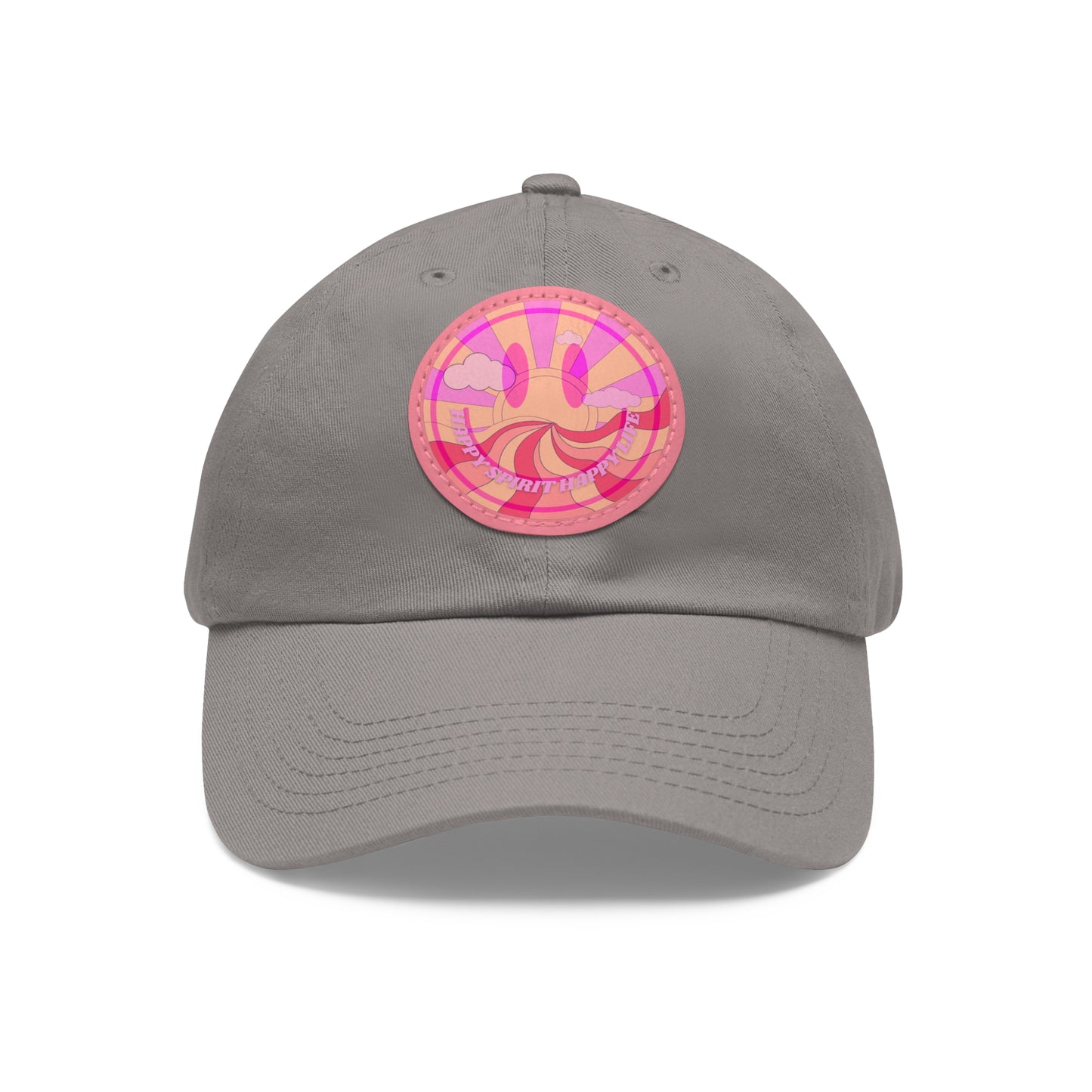 Aesthetic Pink Smile Hat, Pink Twill Dad Hat with Leather Patch (Round), Pink Golf Hat, Pink Twill Cap, Pink Cotton Hat, Pink Baseball Hat
