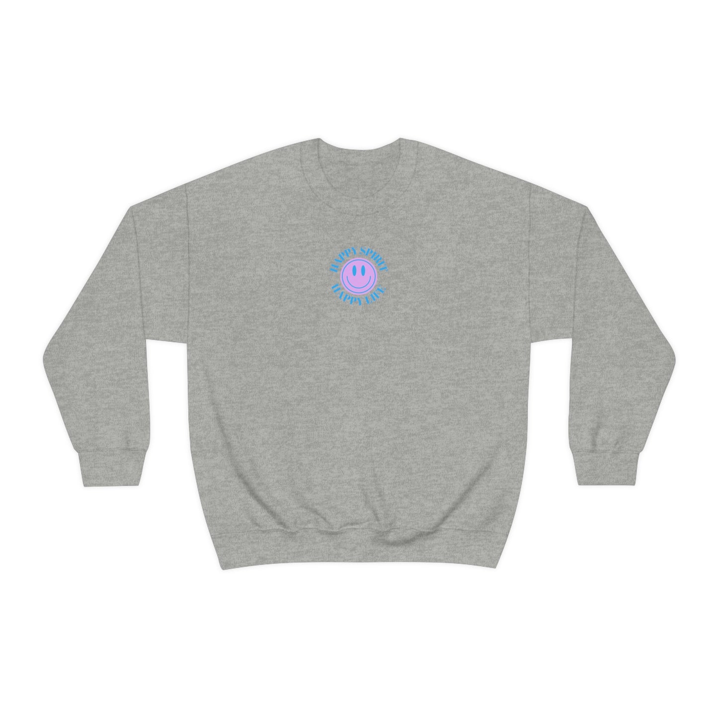 Happy Spirit Happy Life Sweatshirt, Gildan VSCO Girl Crewneck, Oversized Tumblr Front Back Print Smile Happy Mind Trendy Beach Lake Cover Up