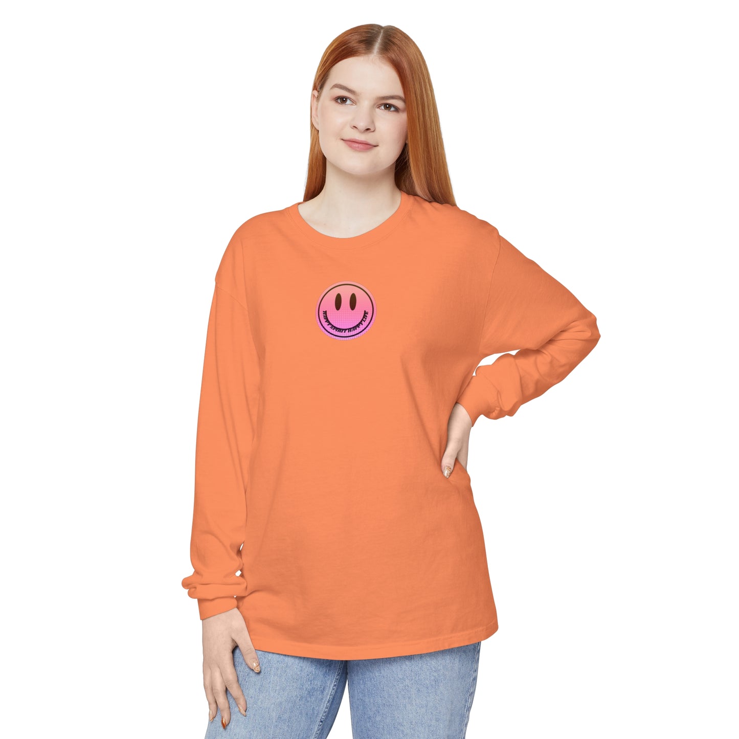 Aesthetic Long Sleeve Shirt, Smile Face Y2K Retro Shirt, 80's Style Smile Graphic, Comfort Colors Unisex Garment-dyed Long Sleeve T-Shirt