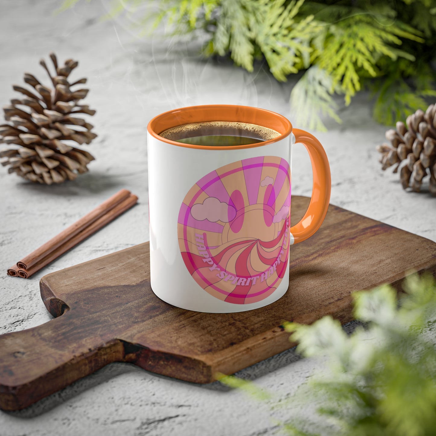Retro Happy Spirit Happy Life Aesthetic Mug, Smile Face Mug, Trendy Coffee Mug, Tumblr Mug, Aesthetic Happy Life Gift, Aesthetic Pink Mug