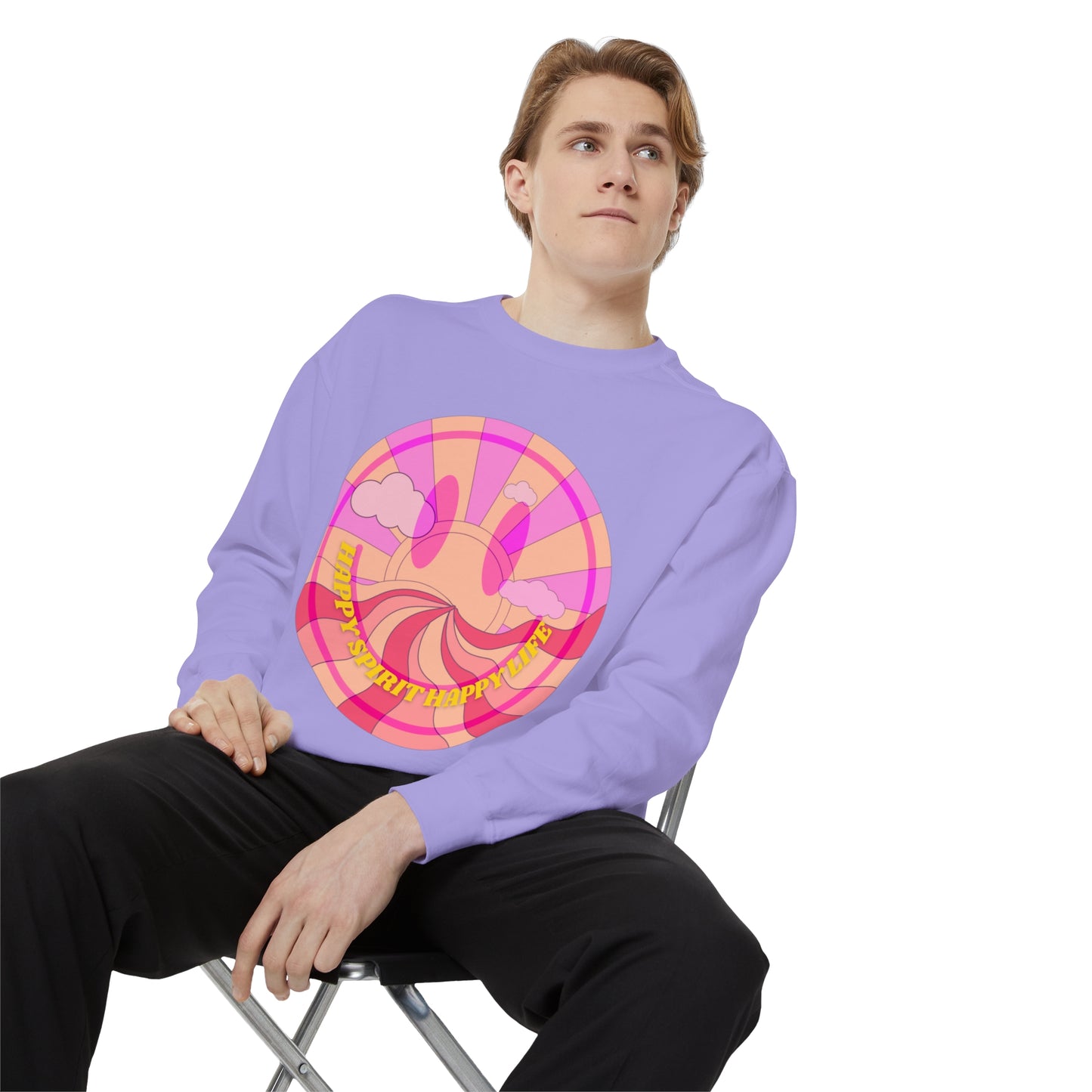 Aesthetic Smile Hoodie, Smile Face Comfort Colors Crewneck, Happy Spirit Happy Life Sunset Smile Sweatshirt, Unisex Garment-Dyed Sweatshirt