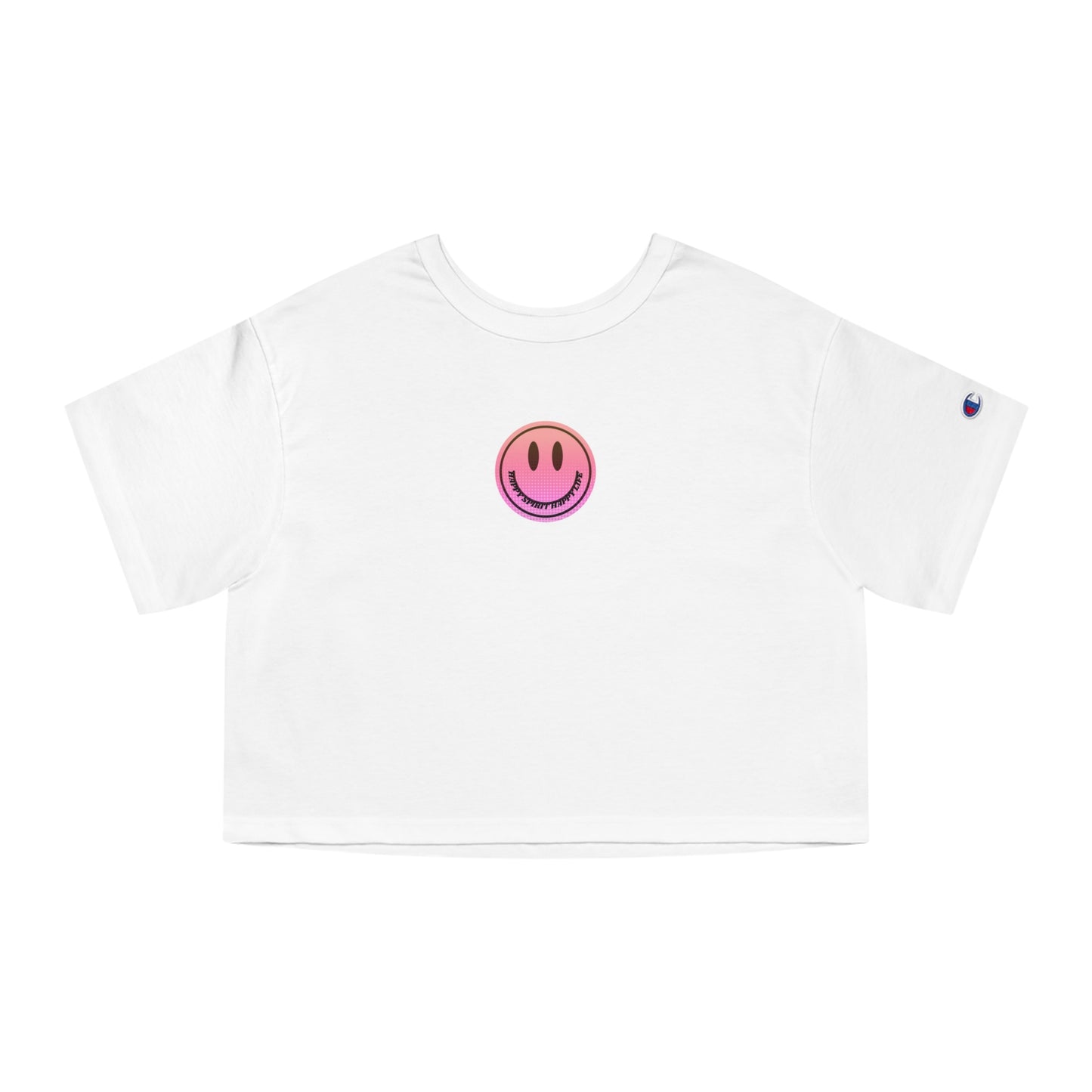Aesthetic Smile Face Crop Shirt, Happy Spirit Happy Life Cropped Shirt, Smile Pink Sunset Ombre Champion Women's Heritage Cropped T-Shirt