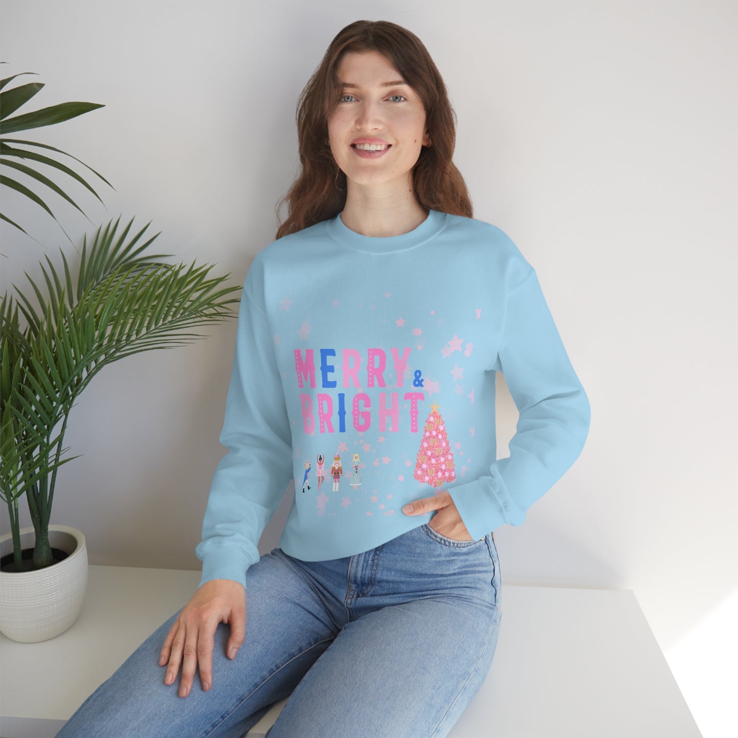 Pink Nutcracker Merry and Bright Minimalist Sweatshirt, Blue Nutcracker Sweatshirt, Trendy Christmas Sweatshirt, Pastel Xmas Crewneck