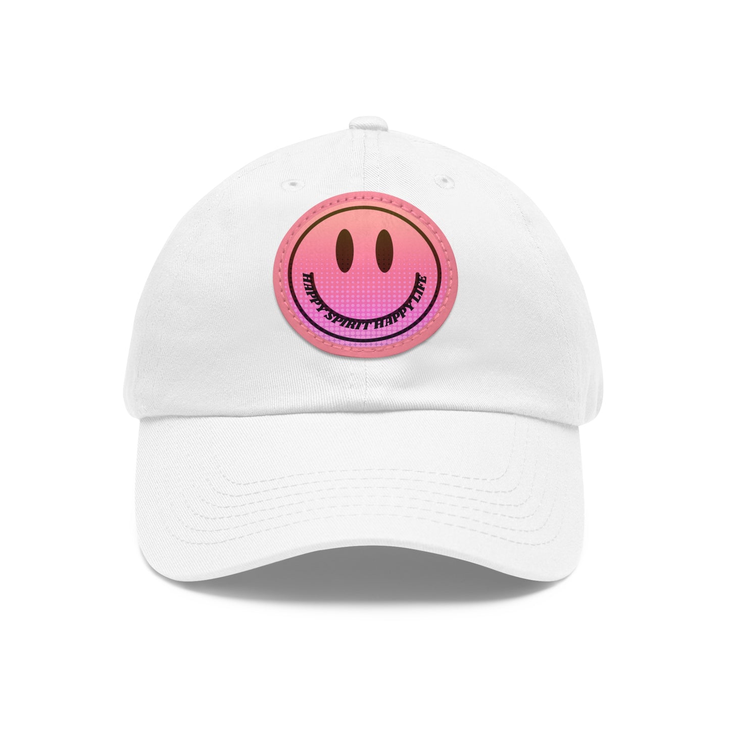 Aesthetic Pink Smile Hat, Pink Twill Dad Hat with Leather Patch (Round), Pink Golf Hat, Pink Twill Cap, Pink Cotton Hat, Pink Baseball Hat