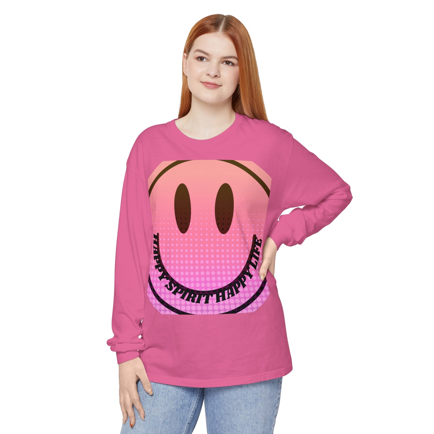 Aesthetic Long Sleeve Shirt, Smile Face Y2K Retro Shirt, 80's Style Smile Graphic, Comfort Colors Unisex Garment-dyed Long Sleeve T-Shirt