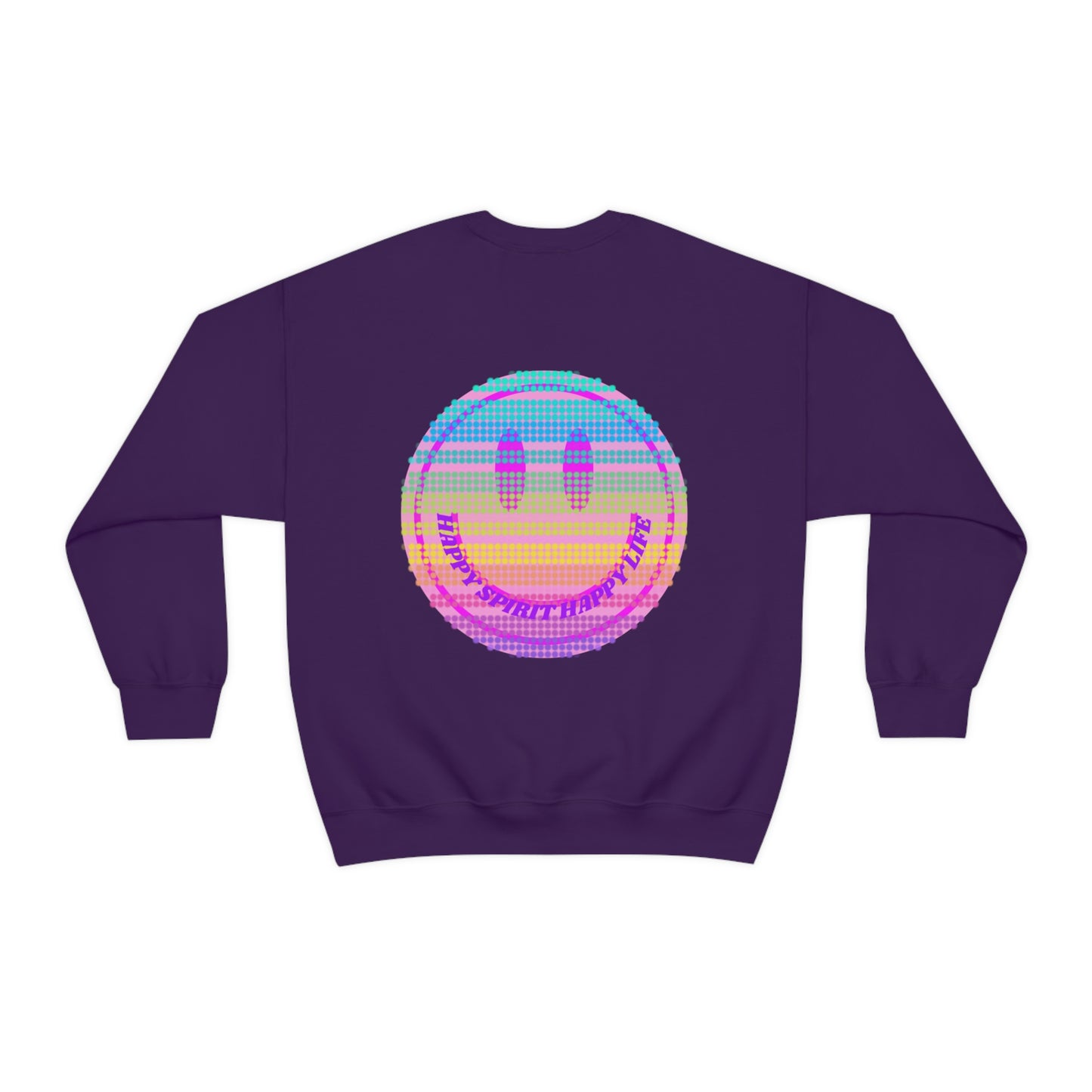 Happy Spirit Happy Life Sweatshirt, VSCO Girl Crewneck, Oversized Retro Font Graphic Tumblr, Front Print Smile Face Trendy Cover Up