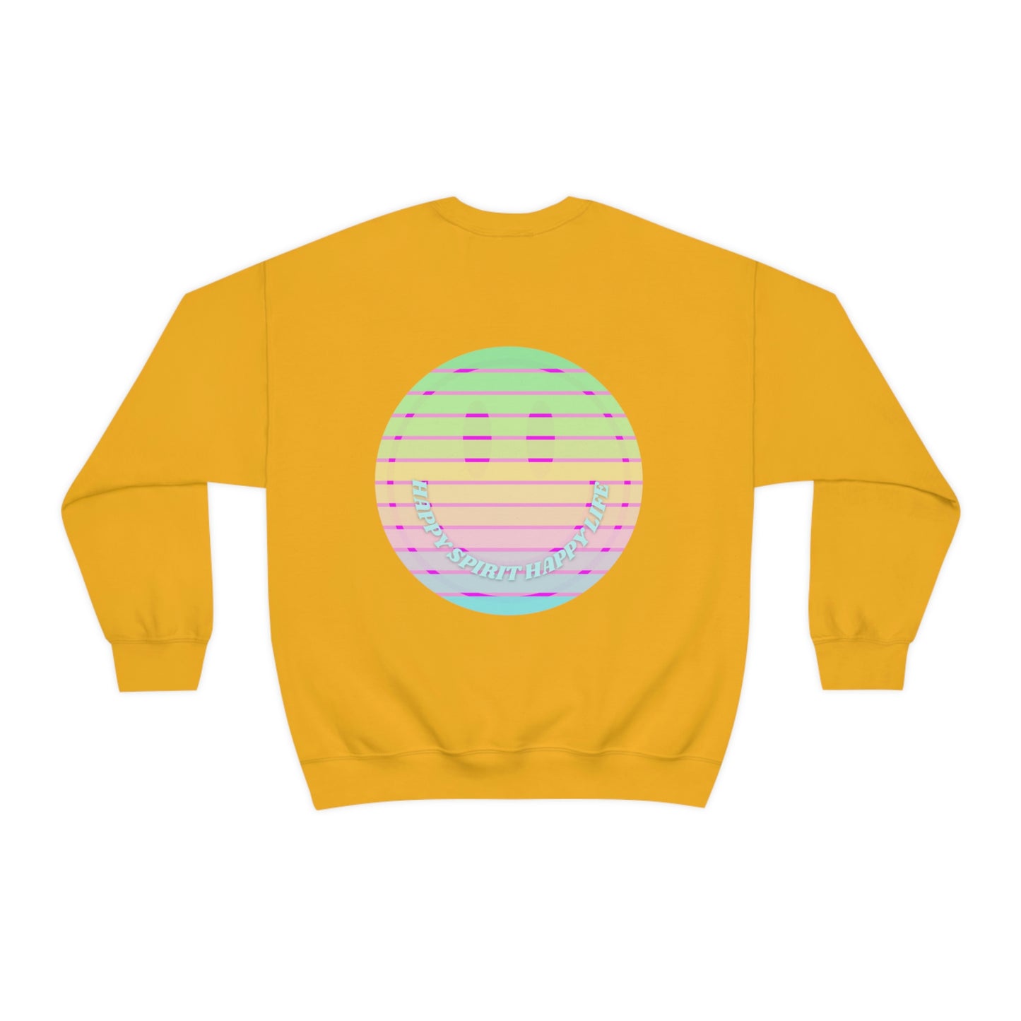Happy Spirit Happy Life Sweatshirt, VSCO Girl Crewneck, Oversized Retro Font Graphic Tumblr, Front Print Smile Face Trendy Cover Up