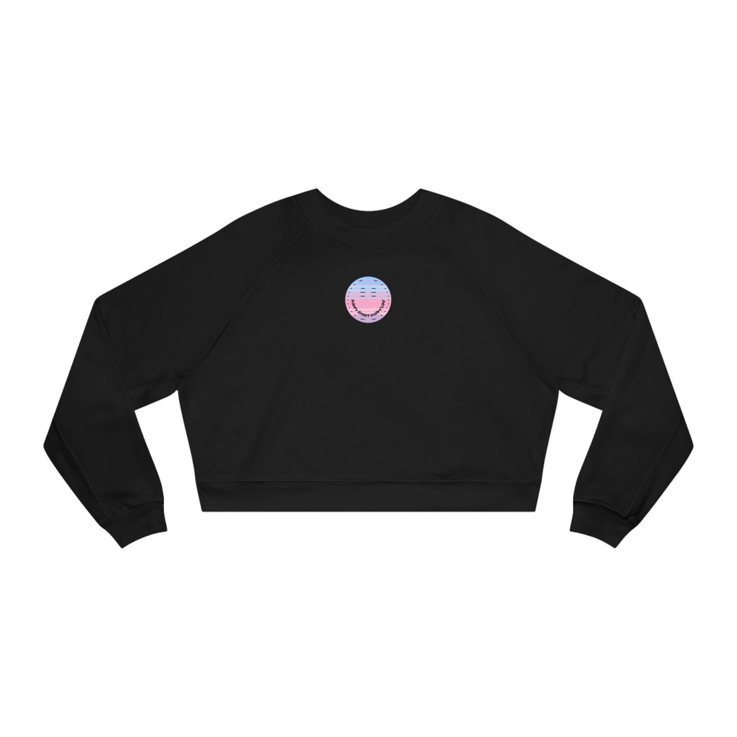 Aesthetic Cropped Sweatshirt, Smile Face Crop Top, Happy Spirit Happy Life Sunset Smile Cropped Top, Women's Cropped Fleece Pullover