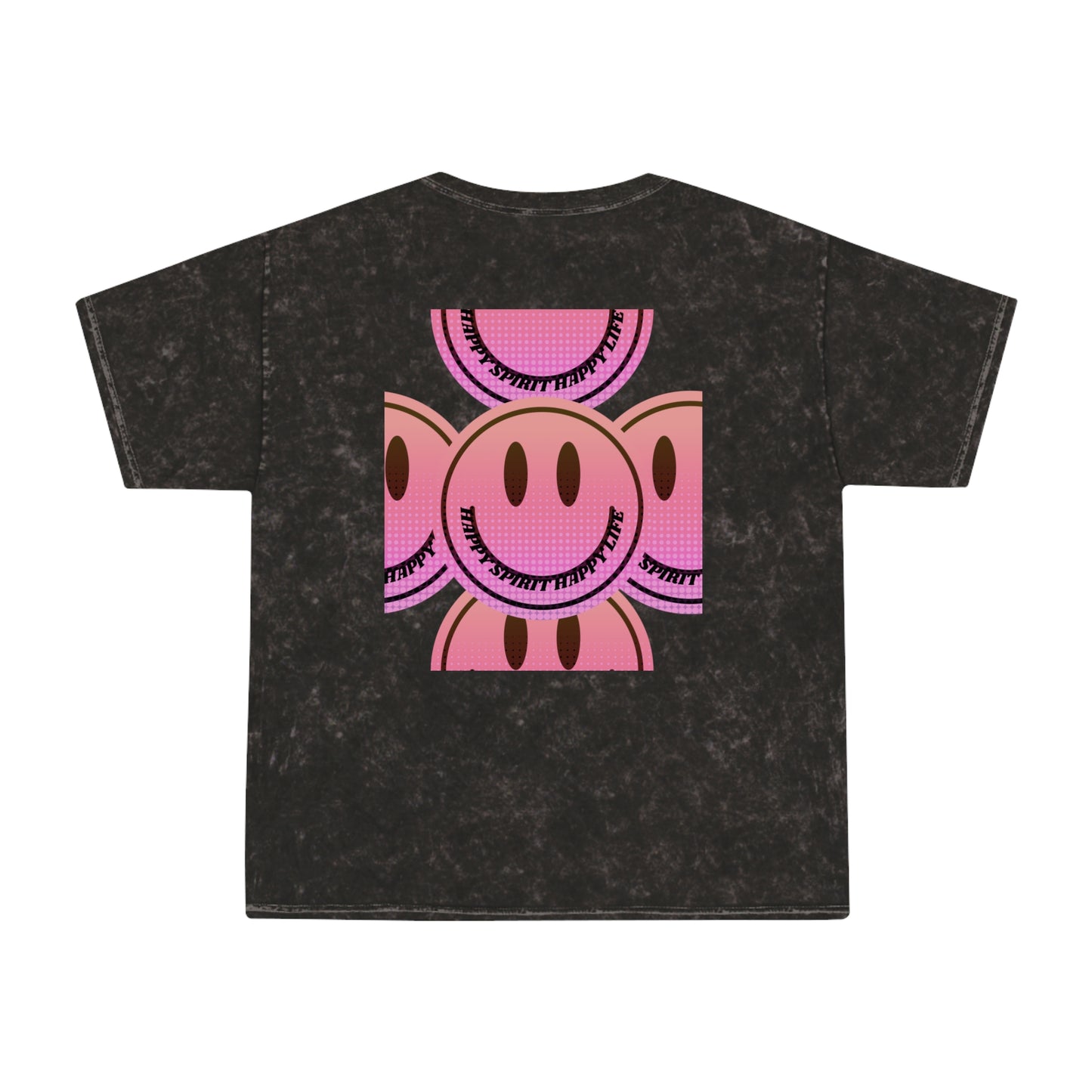 Aesthetic Smile Face Shirt, Retro, Happy Spirit Happy Life Shirt, Smile Pink Sunset Ombre T-Shirt, Unisex 80's style Mineral Wash T-Shirt