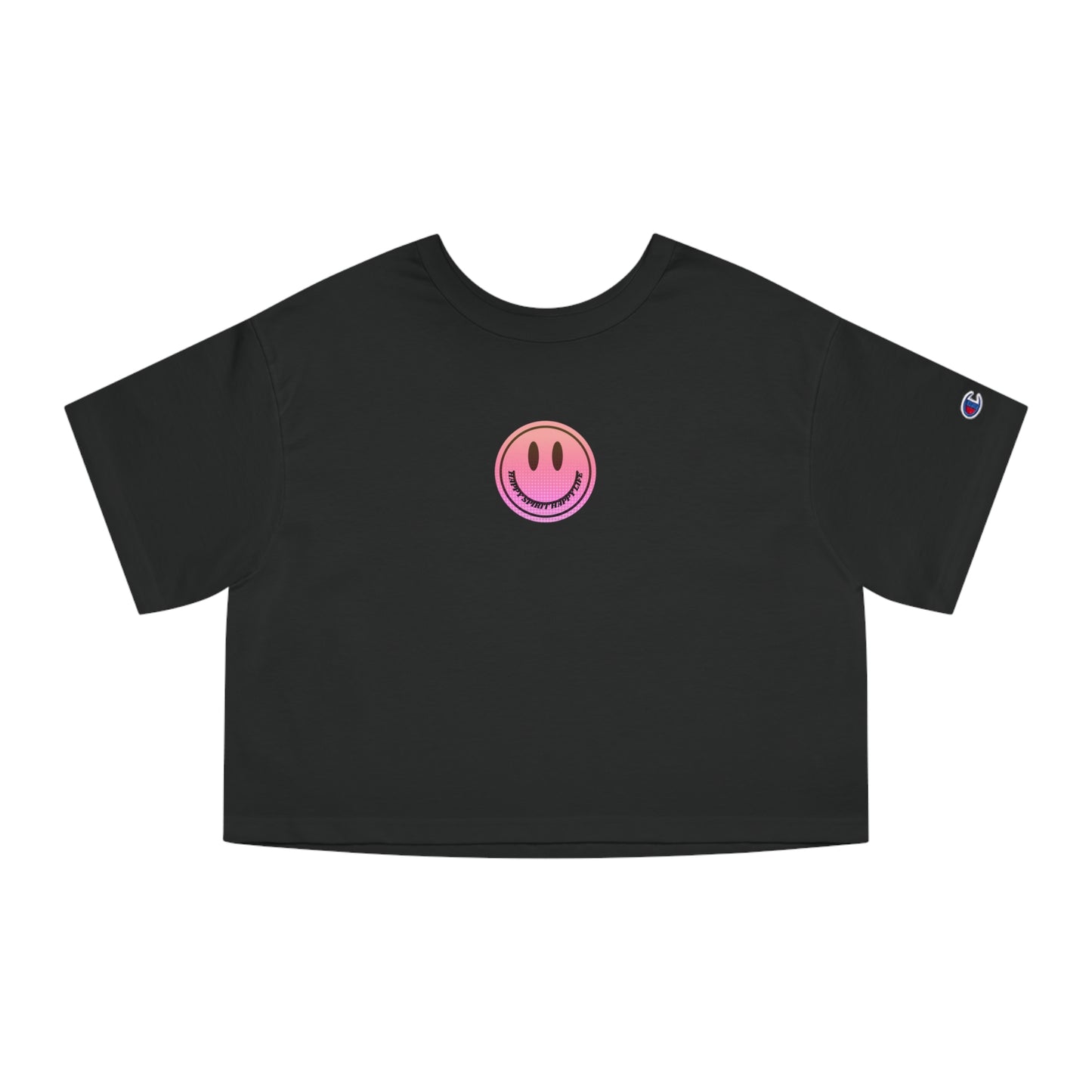 Aesthetic Smile Face Crop Shirt, Happy Spirit Happy Life Cropped Shirt, Smile Pink Sunset Ombre Champion Women's Heritage Cropped T-Shirt