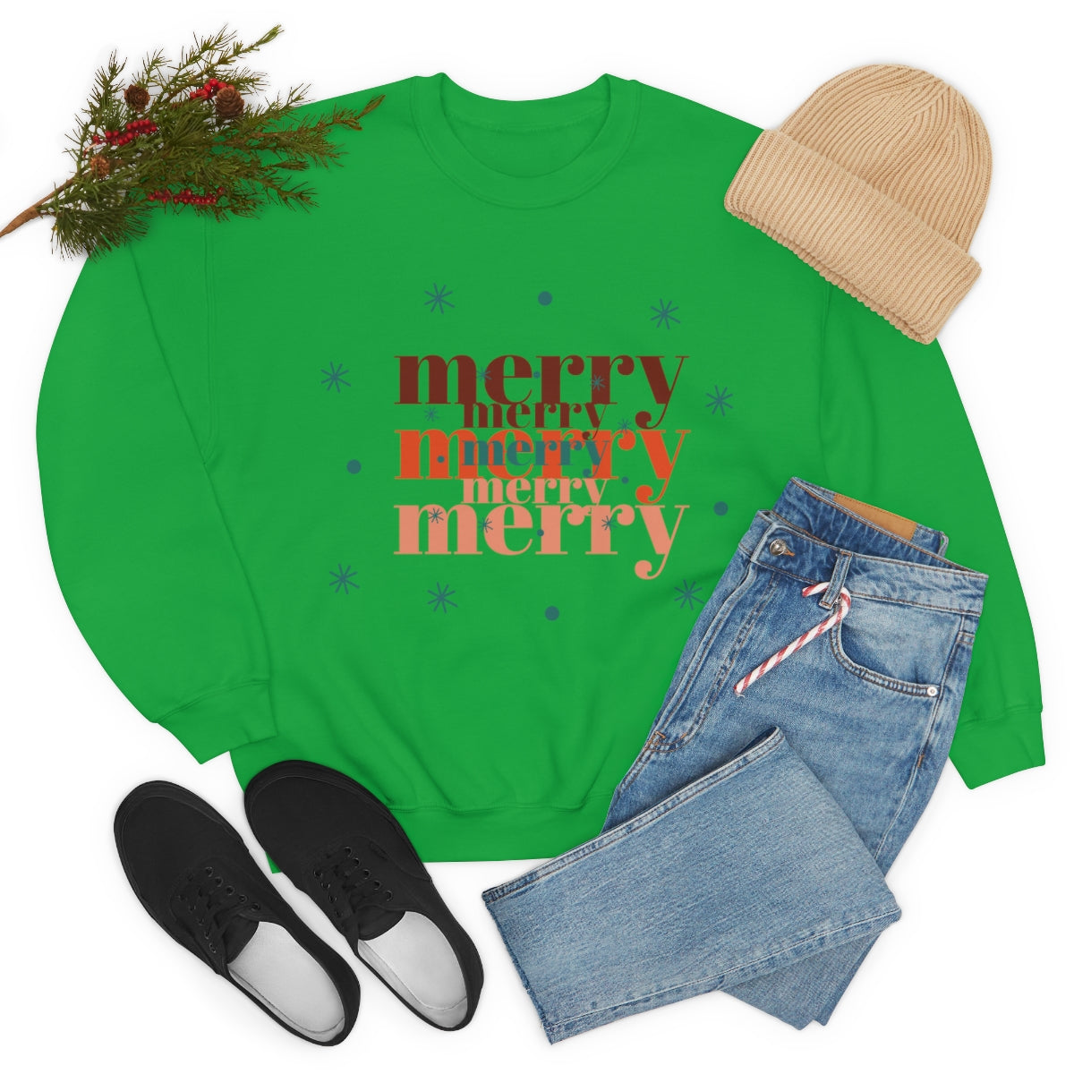Merry Merry Merry, Christmas, Holiday Sweatshirt, Minimalist Sweatshirt, Oversized VSCO Girl, Tumblr, Unisex Heavy Blend Crewneck