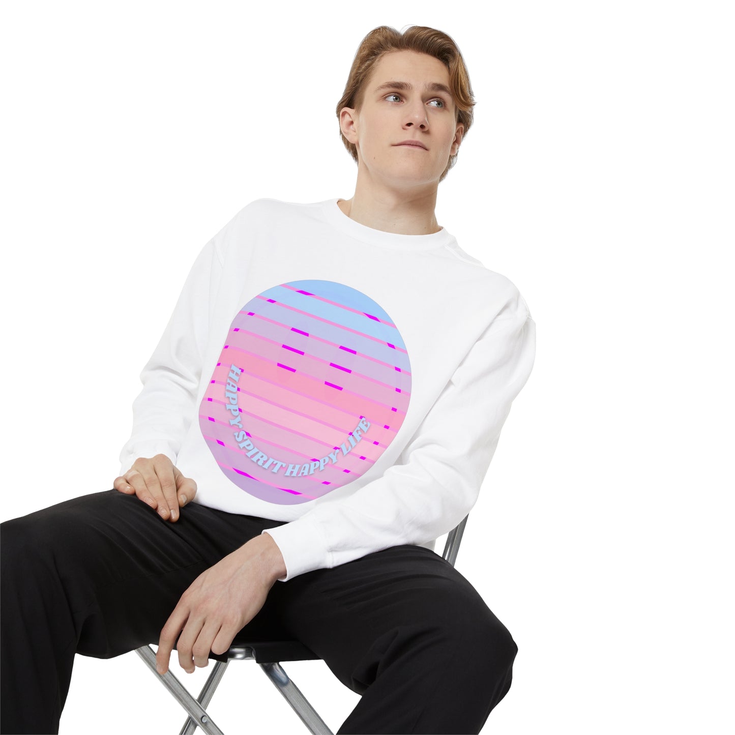 Aesthetic Smile Hoodie, Smile Face Comfort Colors Crewneck, Happy Spirit Happy Life Sunset Smile Sweatshirt, Unisex Garment-Dyed Sweatshirt
