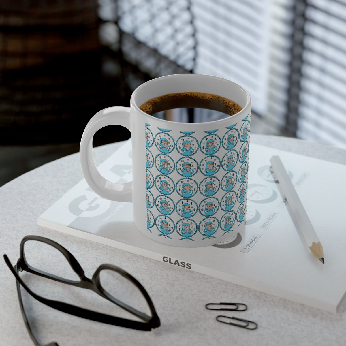 Blue Santa Aesthetic Mug, Pastel Christmas Mug, Trendy Coffee Mug, Tumblr Mug, Aesthetic Holiday Gift, Minimalist Santa Mug Print