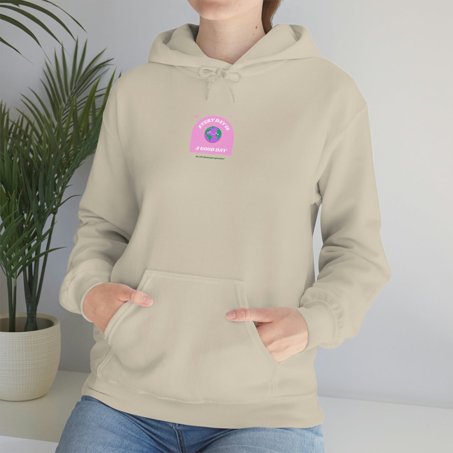 Retro Every Day is a Good Day, Its All About Perspective Earth Pink Purple Back Graphic Hoodie, VSCO Girl Oversized Trendy Tumblr Sweatshirt