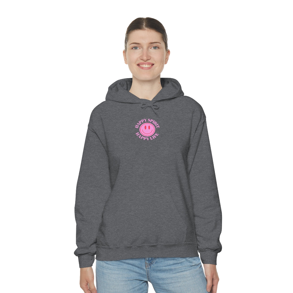 Happy Spirit Happy Life Sweatshirt, Pink Smile Lilac Hoodie, Oversized Hoodie, Front Back Print Trendy Sweatshirt, Beach Cover Up, Cover Up