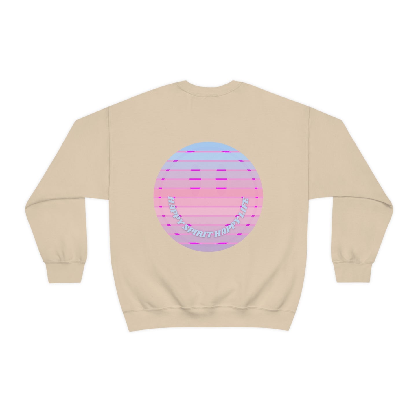 Happy Spirit Happy Life Sweatshirt, VSCO Girl Crewneck, Oversized Retro Font Graphic Tumblr, Front Print Smile Face Trendy Cover Up
