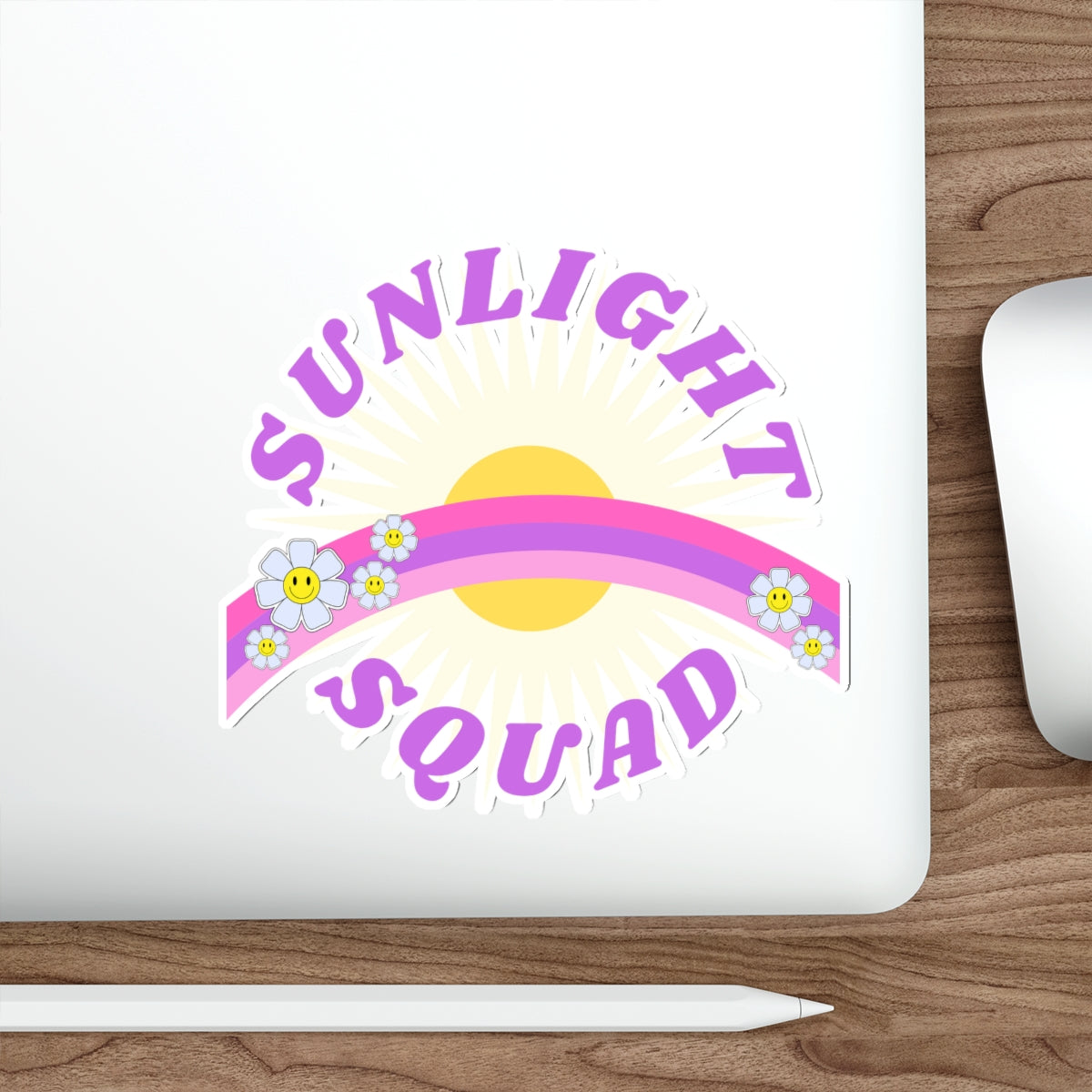 Aesthetic Sticker Sunlight Squad, Smile Flower Happy Mind Die-Cut Sticker, Positivity Pink Purple Earth Smile Y2K Graphic