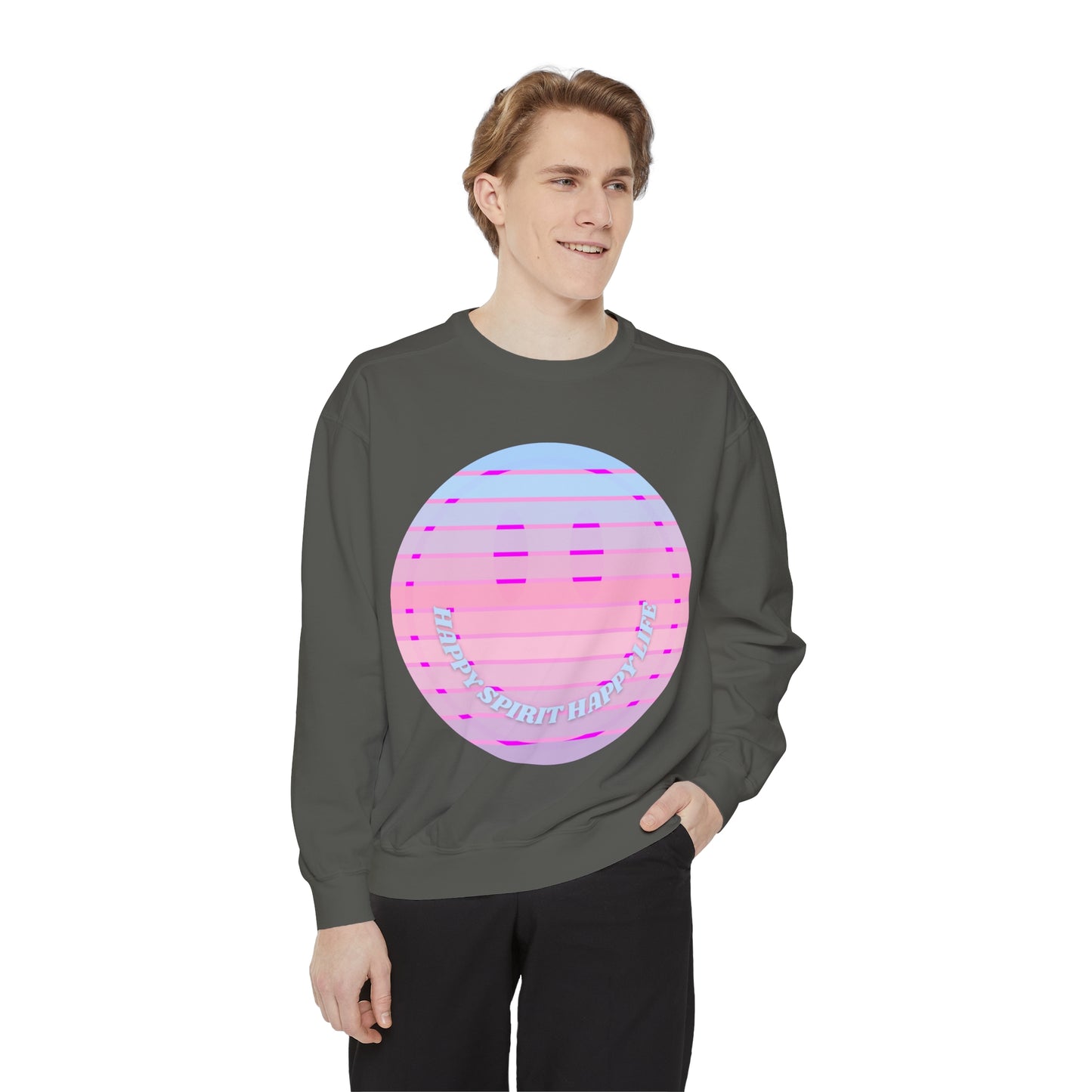 Aesthetic Smile Hoodie, Smile Face Comfort Colors Crewneck, Happy Spirit Happy Life Sunset Smile Sweatshirt, Unisex Garment-Dyed Sweatshirt