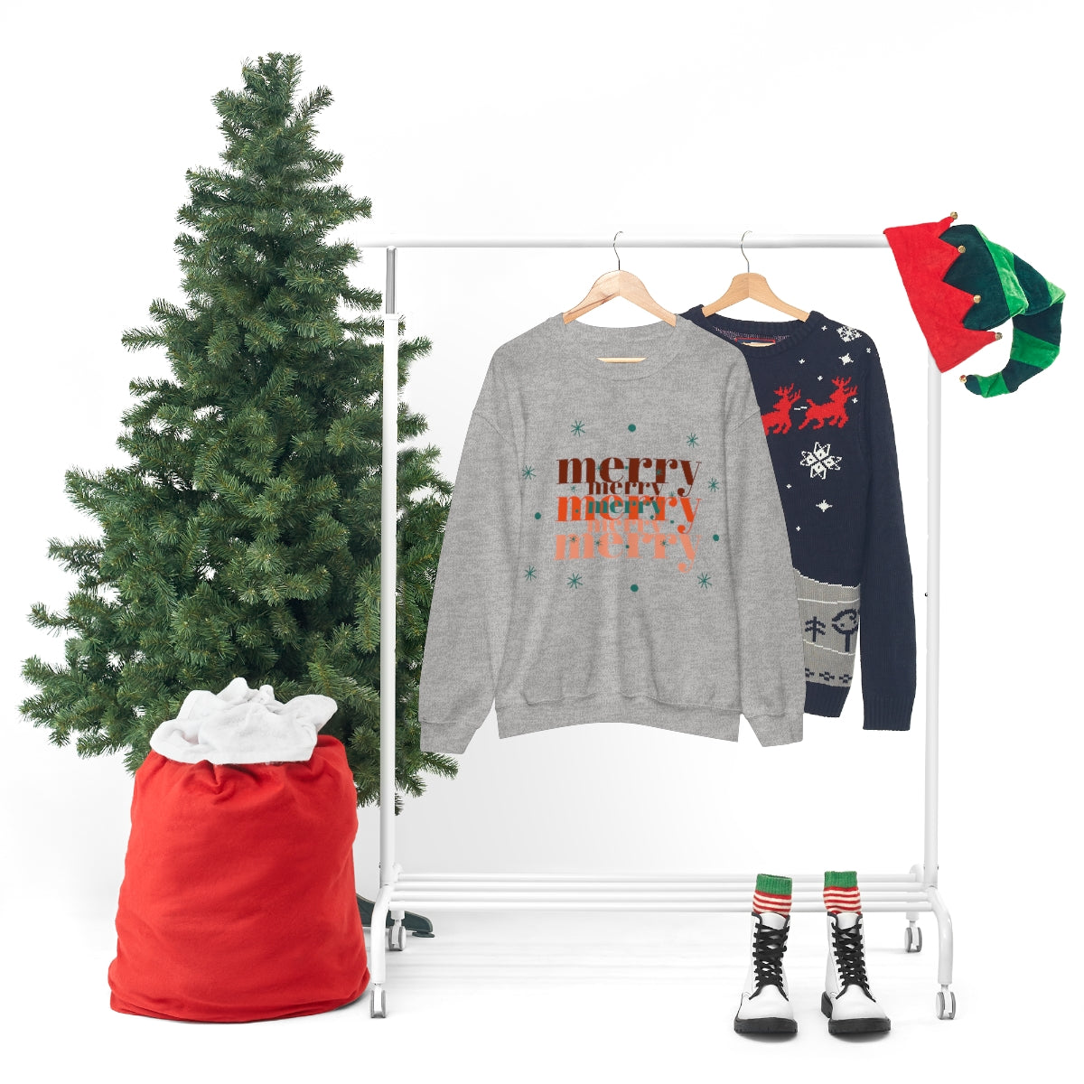 Merry Merry Merry, Christmas, Holiday Sweatshirt, Minimalist Sweatshirt, Oversized VSCO Girl, Tumblr, Unisex Heavy Blend Crewneck