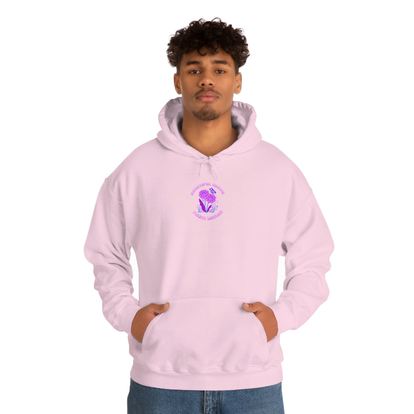 Beautiful Glows from Within Purple Flower Hoodie, Aesthetic Oversized Hoodie, Front Back Print Trendy Sweatshirt, Beach Lake Cover Up