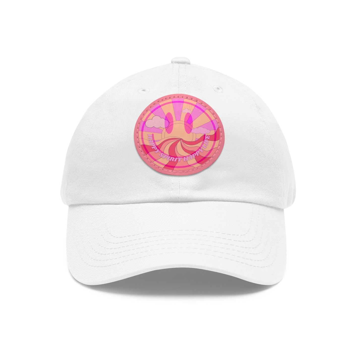 Aesthetic Pink Smile Hat, Pink Twill Dad Hat with Leather Patch (Round), Pink Golf Hat, Pink Twill Cap, Pink Cotton Hat, Pink Baseball Hat