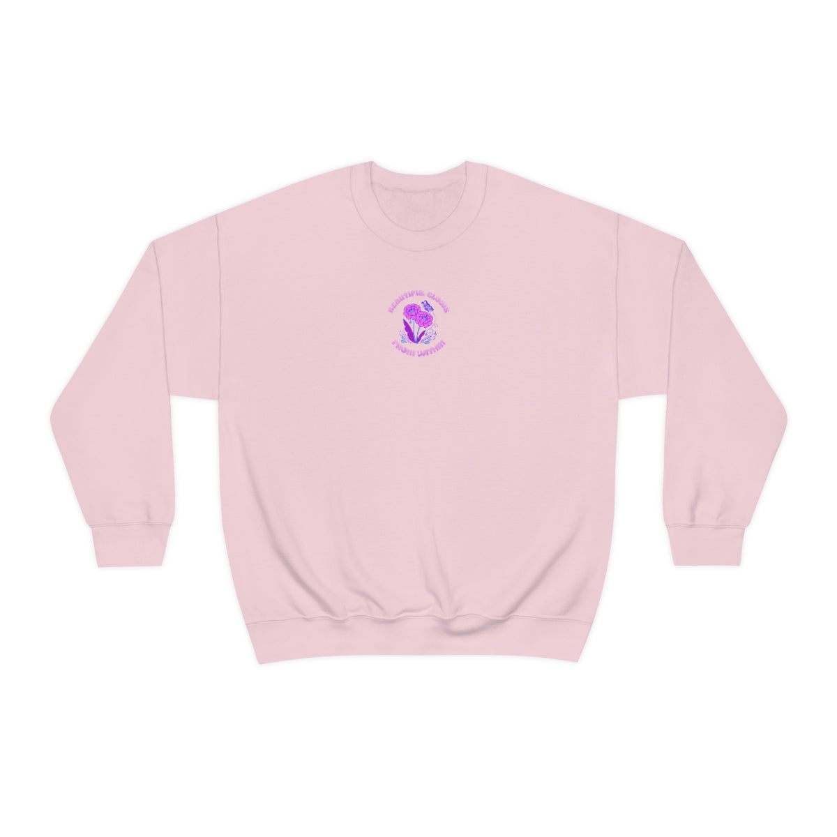 Beautiful Glows from Within Purple Flower Sweatshirt, Oversized Crewneck, Front Back Print Trendy Sweatshirt, Beach Cover Up, Lake Cover Up
