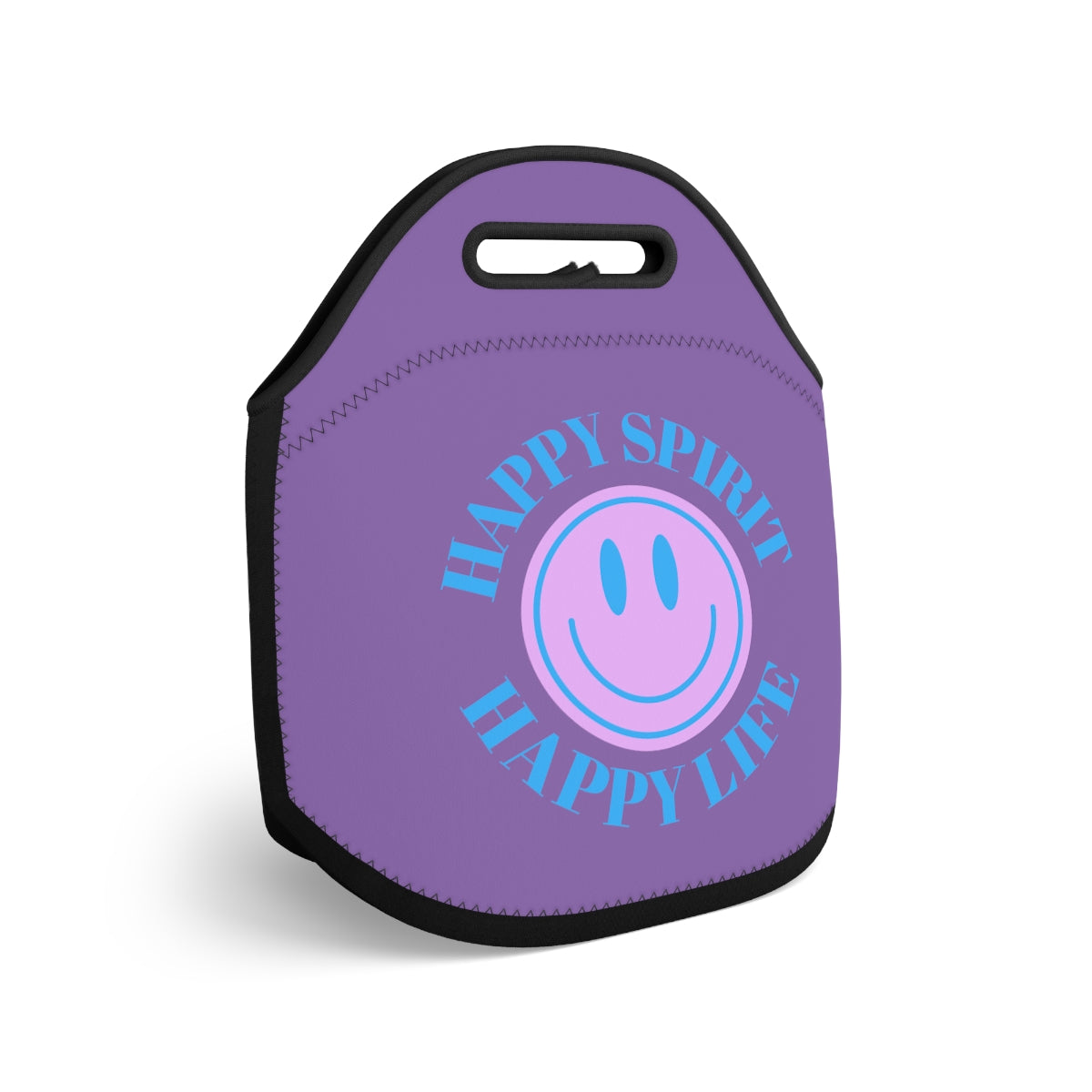 Happy Spirit Happy Life Lunch Bag, White Purple Lavender Happy Mind Neoprene Lunch Bag, Smile Travel Cooler, VSCO Girl, Tumblr Aesthetic