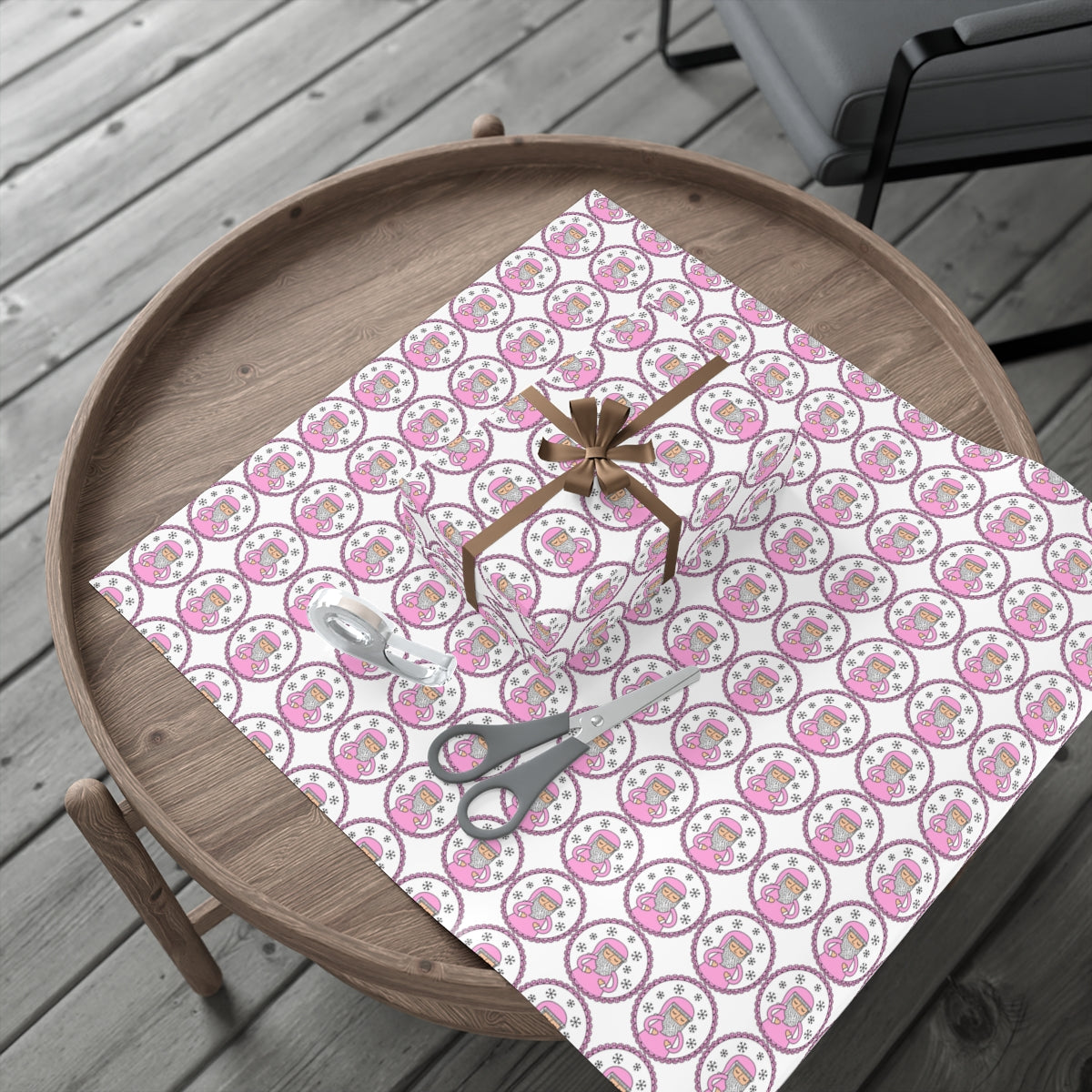 Pink Santa Gift Wrap Paper, Pink Santa Claus Paper, Pastel Christmas Paper, Pink Holiday Wrapping Paper