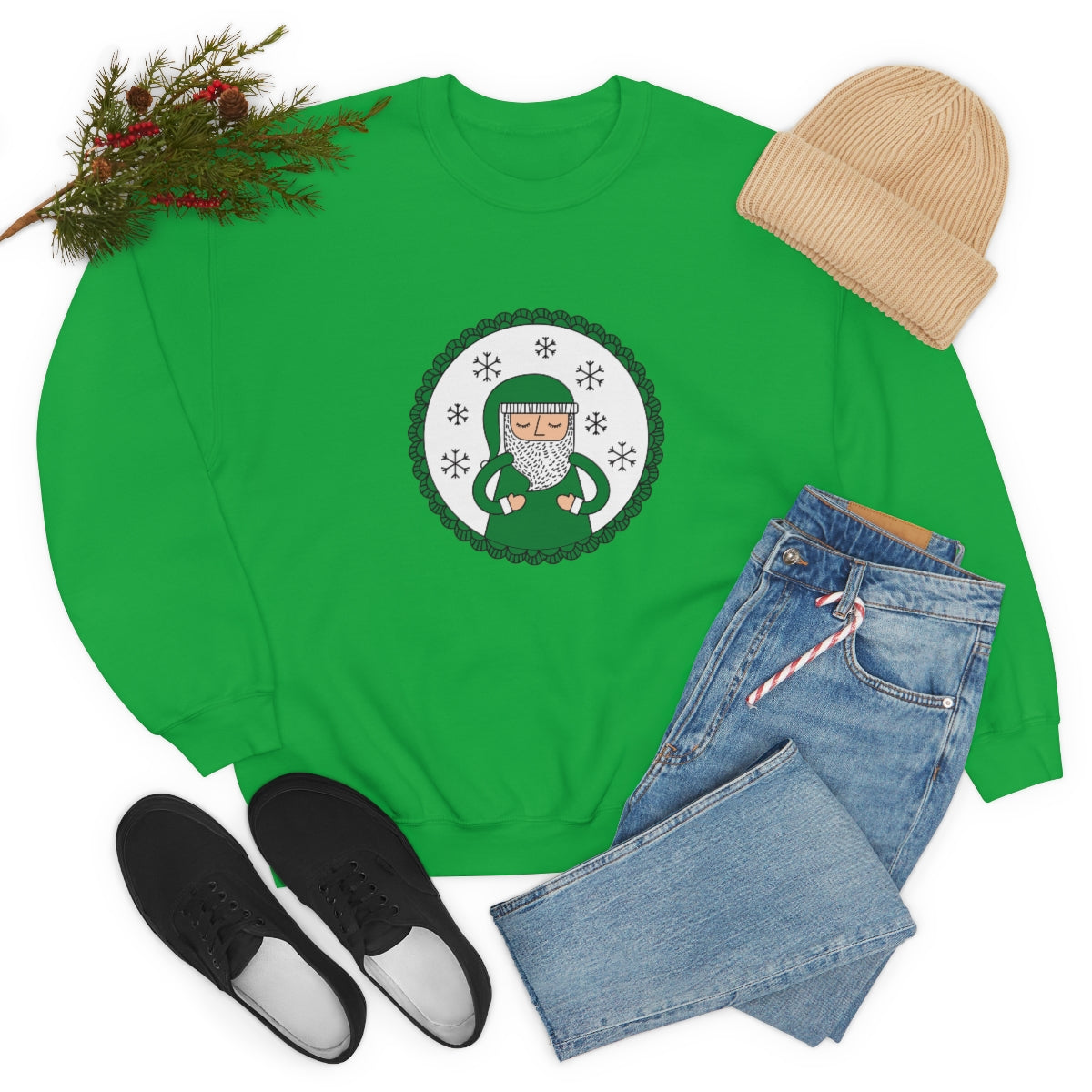 Green Santa Claus Sweatshirt, Green Santa Sweatshirt, Trendy Noel Minimalist Christmas Sweatshirt, Xmas Santa Crewneck Top, Holiday Green