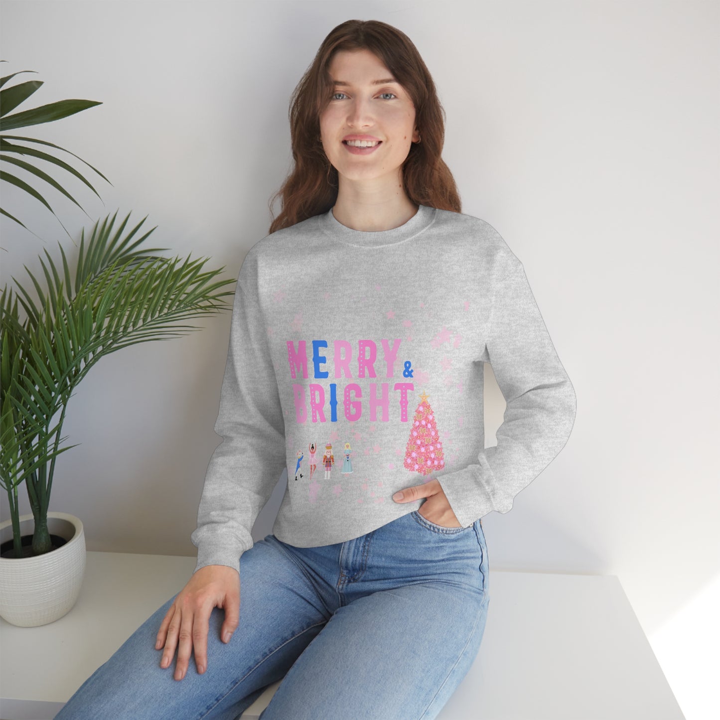 Pink Nutcracker Merry and Bright Minimalist Sweatshirt, Blue Nutcracker Sweatshirt, Trendy Christmas Sweatshirt, Pastel Xmas Crewneck