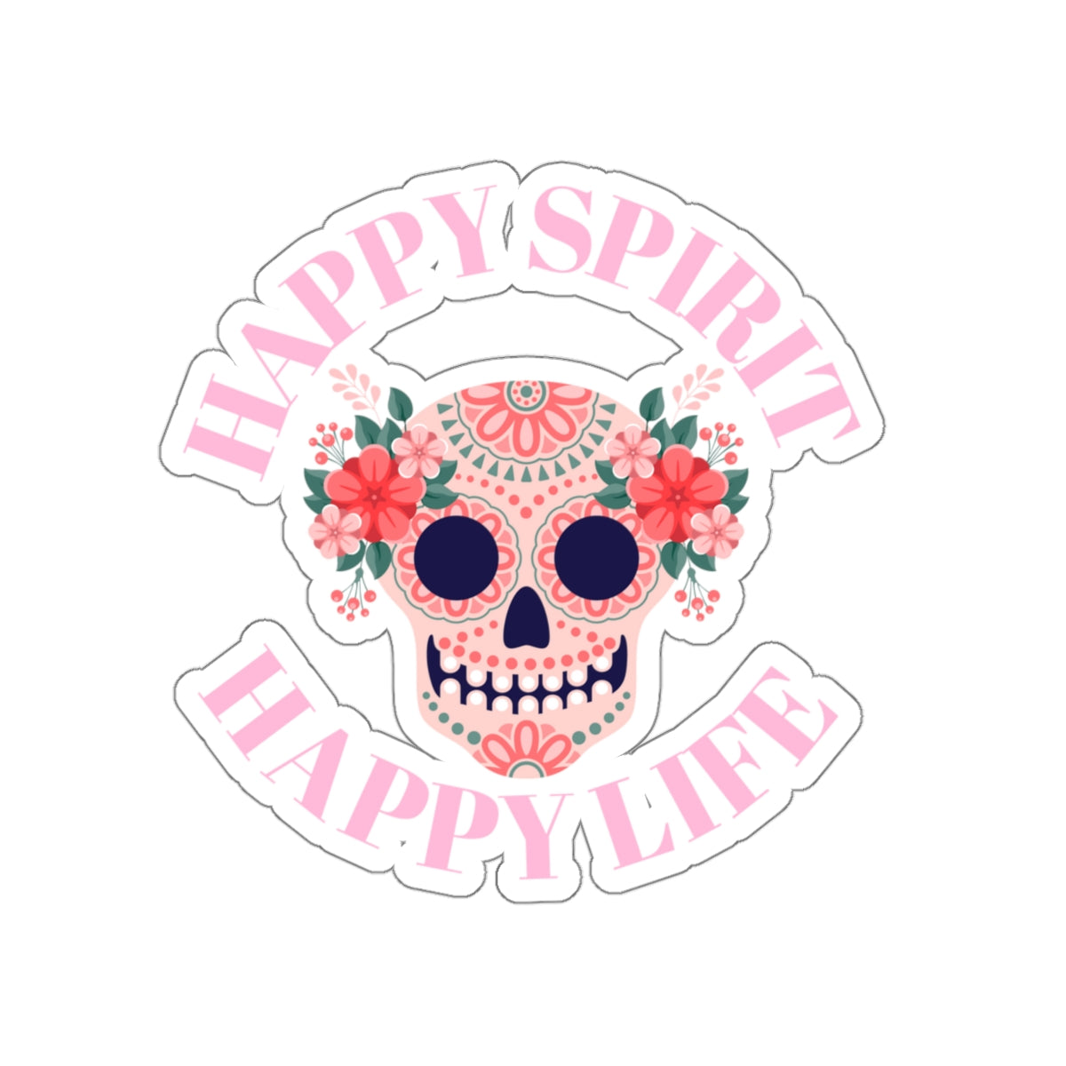 Dia De Los Muertes Day of the Dead Happy Spirit Happy Life Custom Die-Cut Stickers, Candy Skull Sticker, Skull Pink Peach Flowers Sticker