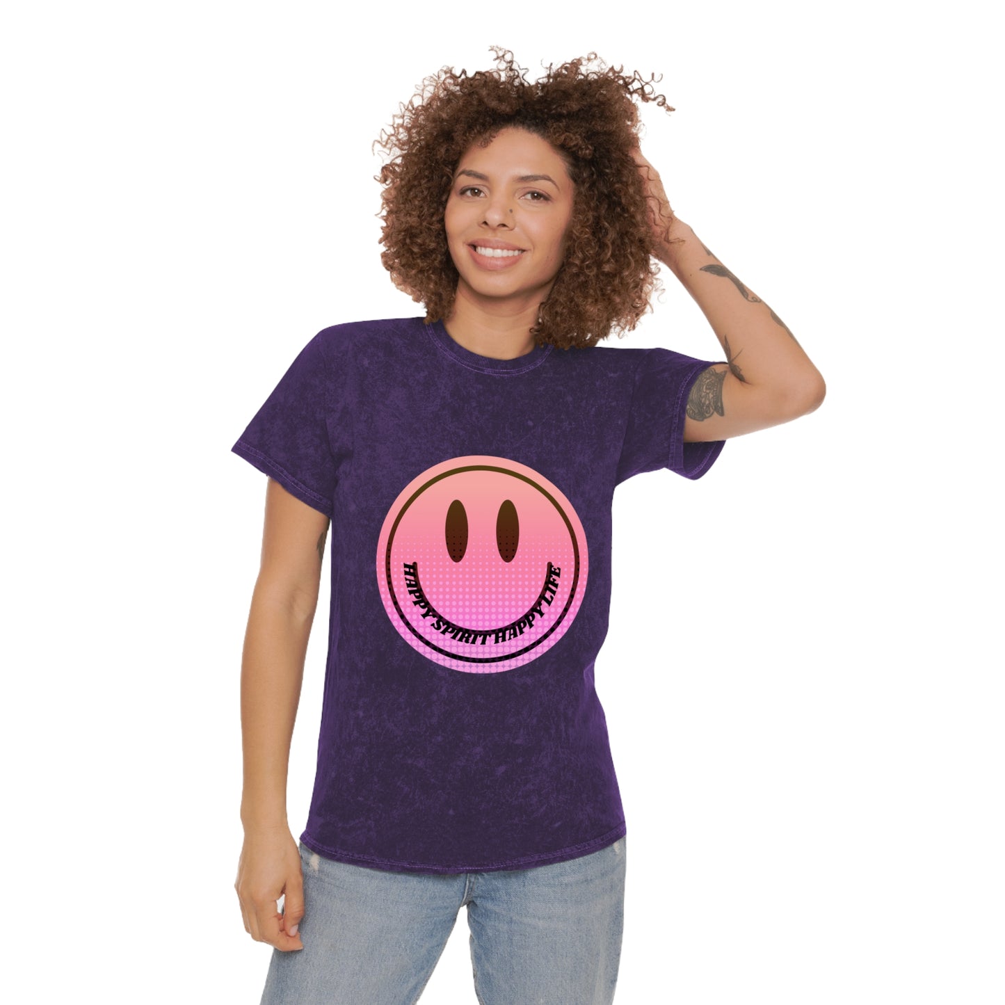Aesthetic Smile Face Shirt, Vintage Style, Happy Spirit Happy Life Shirt, Smile Pink Sunset Ombre T-Shirt, Unisex 80's style Mineral Wash T