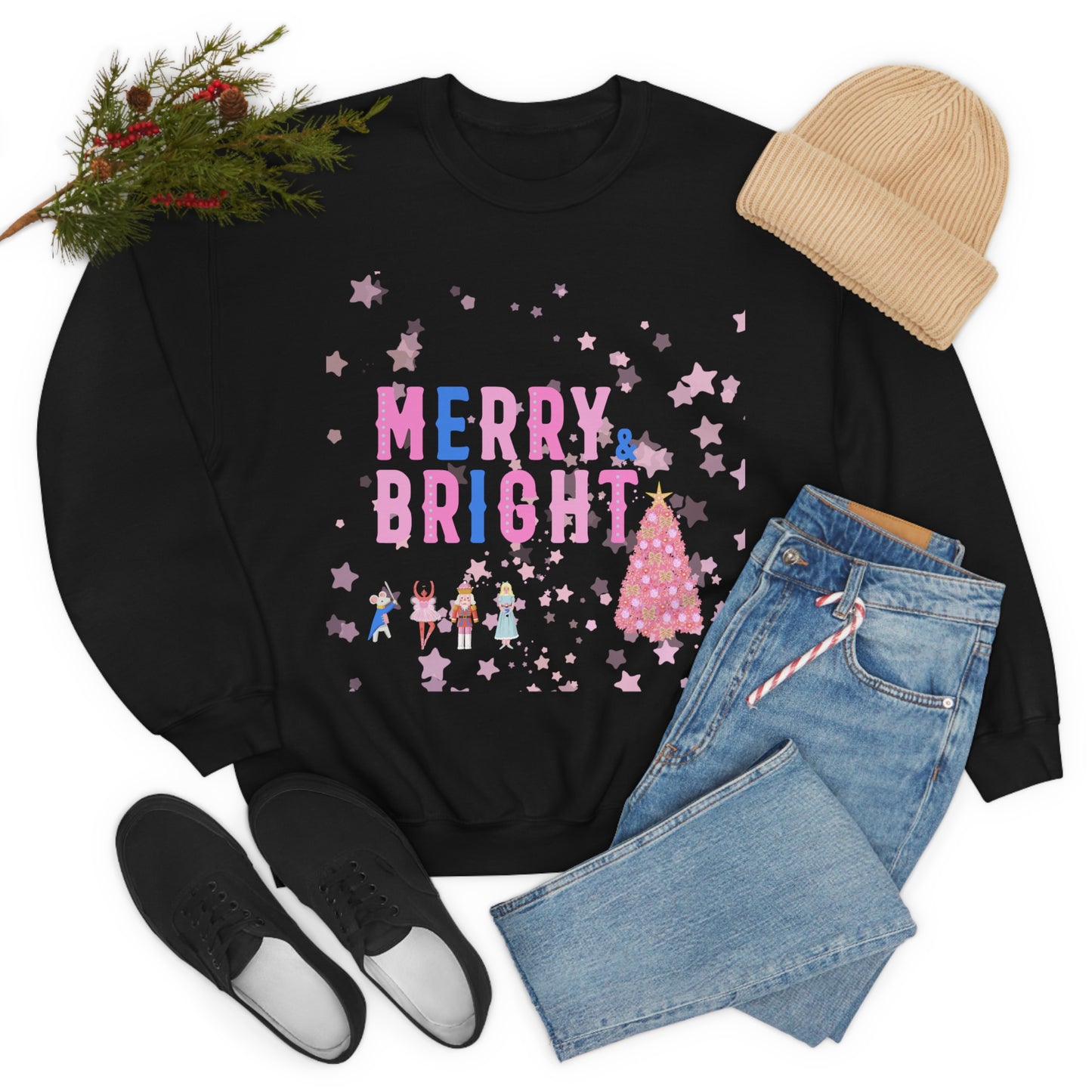 Pink Nutcracker Merry and Bright Minimalist Sweatshirt, Blue Nutcracker Sweatshirt, Trendy Christmas Sweatshirt, Pastel Xmas Crewneck